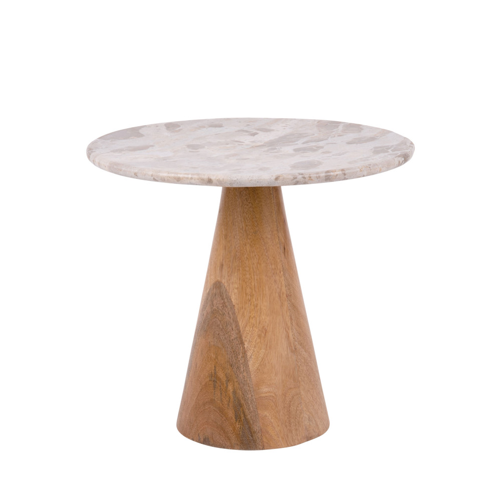 table d'appoint en bois et marbre d50cm brun