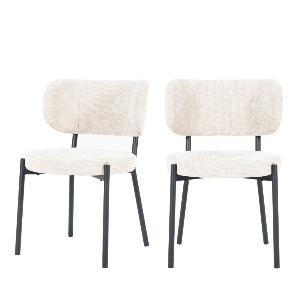 Lot de 2 chaises en chenille et métal – Écru