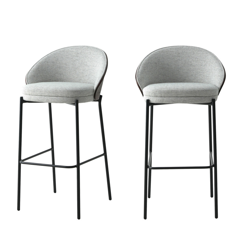 Lot de 2 chaises de bar en tissu et métal H76,5cm – Gris clair