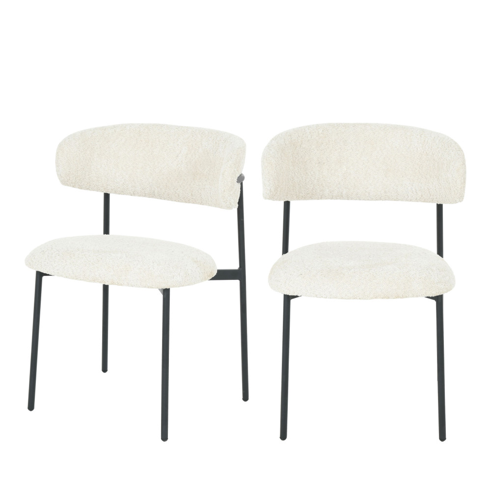 Lot de 2 chaises en tissu bouclette et métal – Écru chiné
