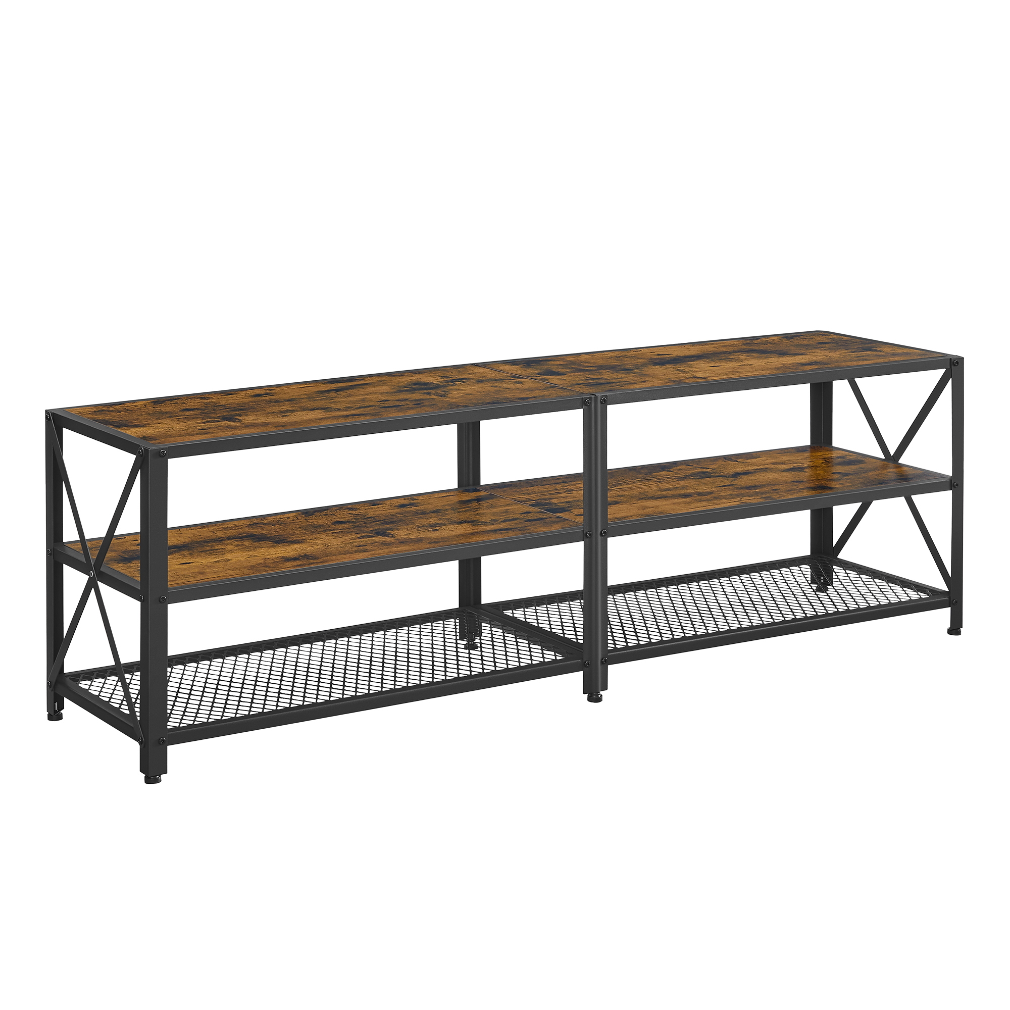 Meuble TV étagères acier effet bois noir
