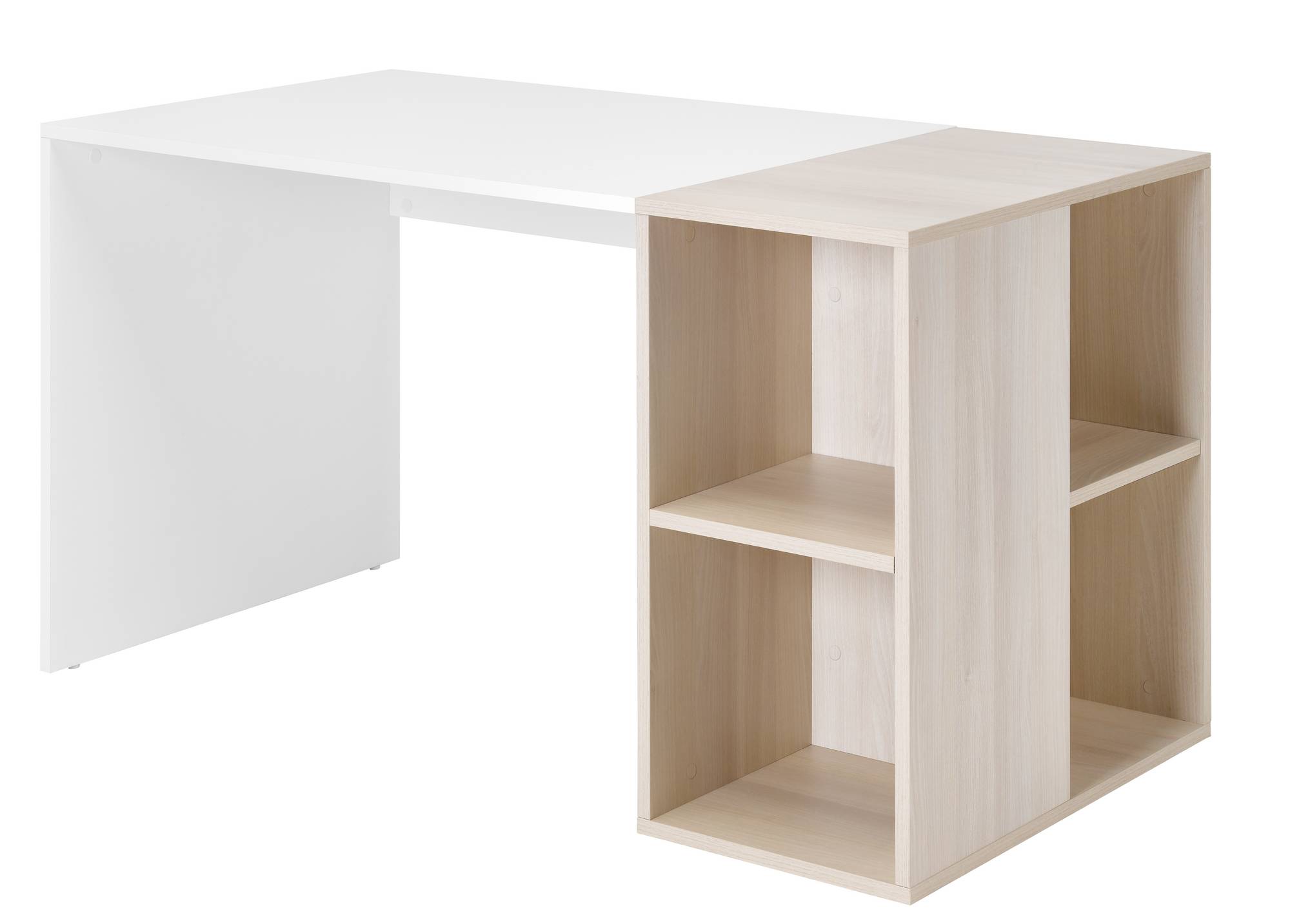 bureau avec 4 niches de rangements effet bois clair et blanc
