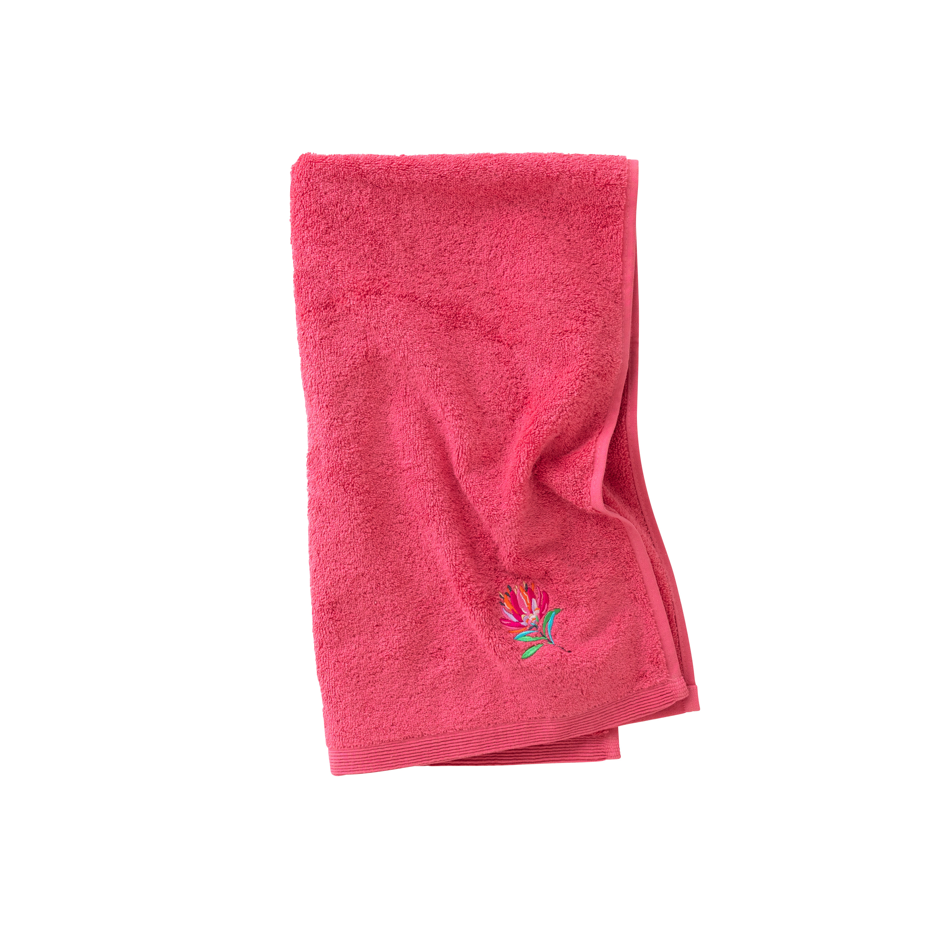 serviette de toilette rose pitaya bouclette brodé rose 50 x 90 cm