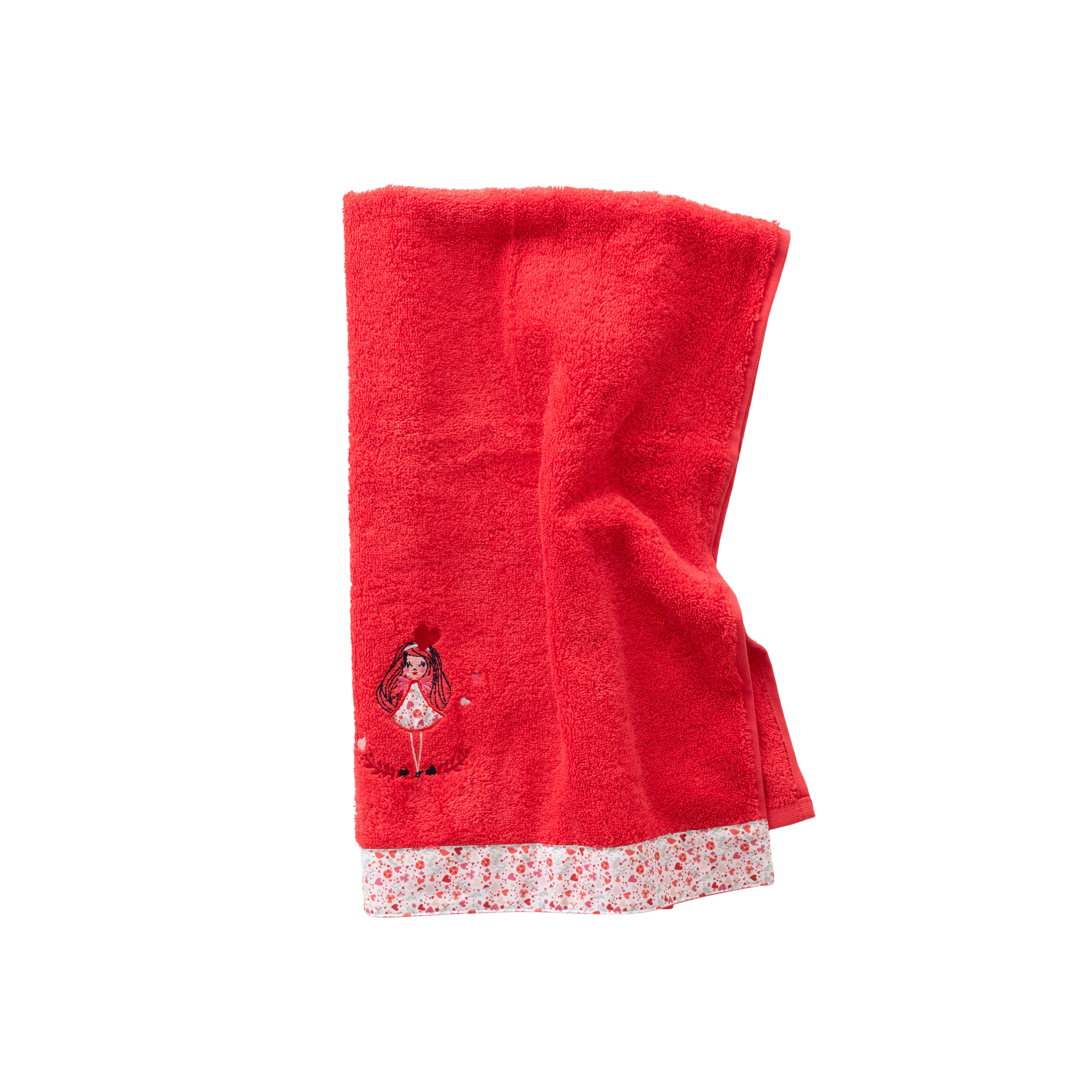 serviette de toilette rouge tendre bouclette brodé rouge 50 x 90 cm