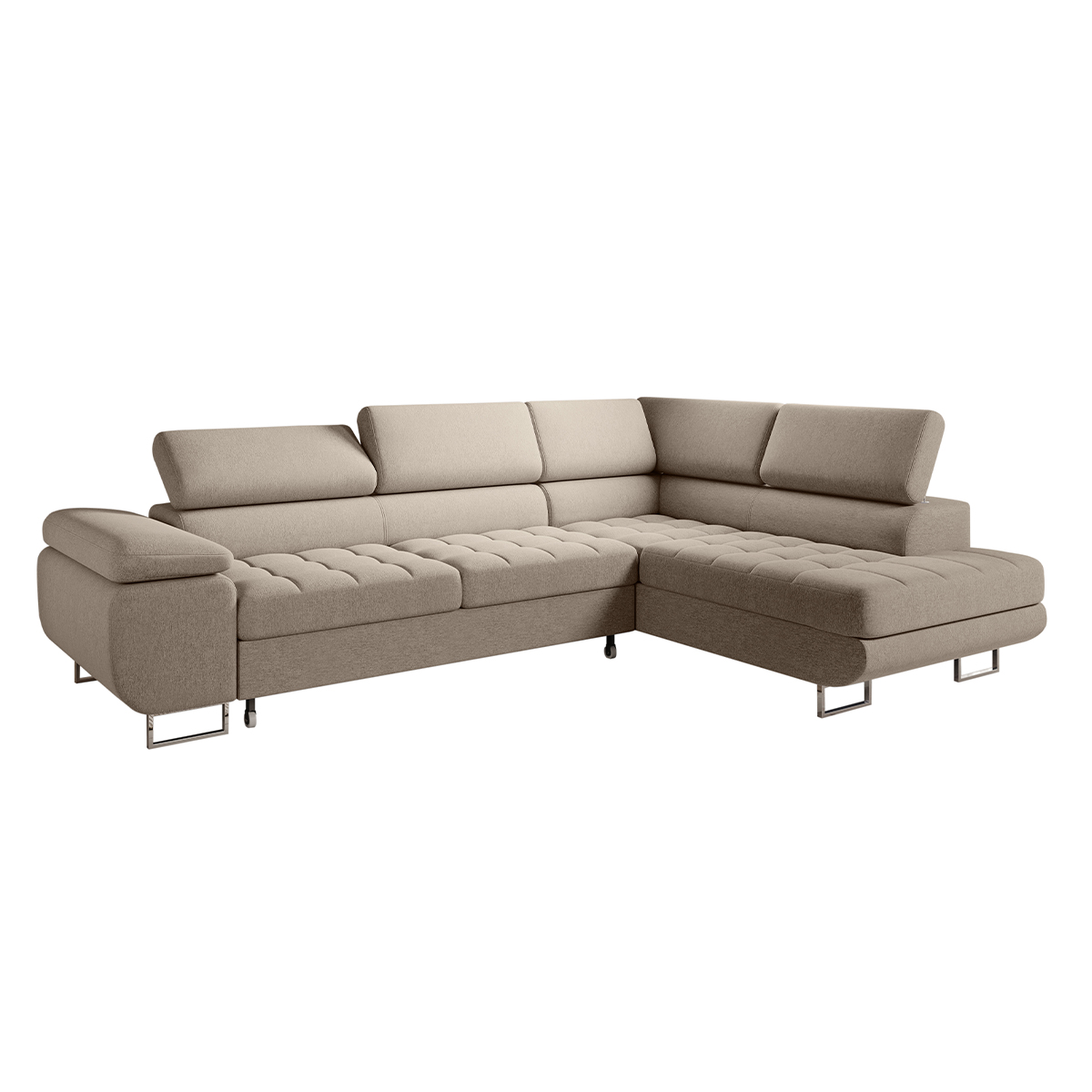Canapé d’angle convertible droite 4 places tissu taupe