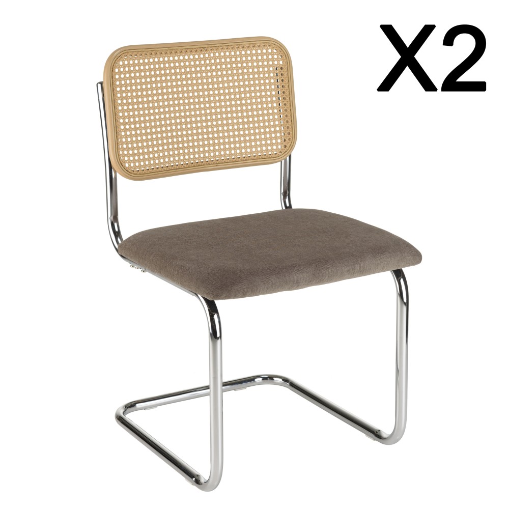 Lot de 2 chaises assise tissu taupe dossier effet cannage