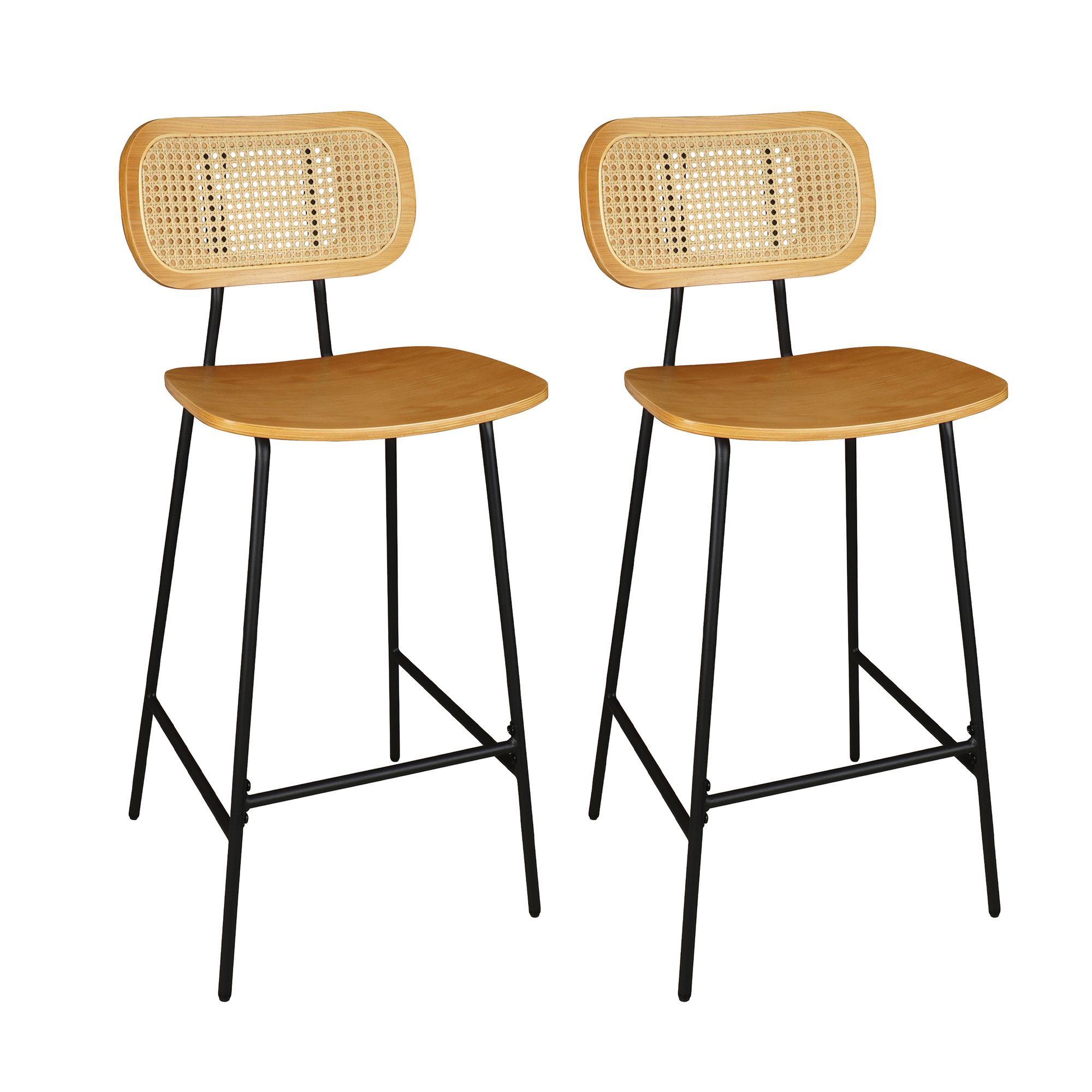 Lot de 2 chaises de bar en bois naturel et pieds en métal