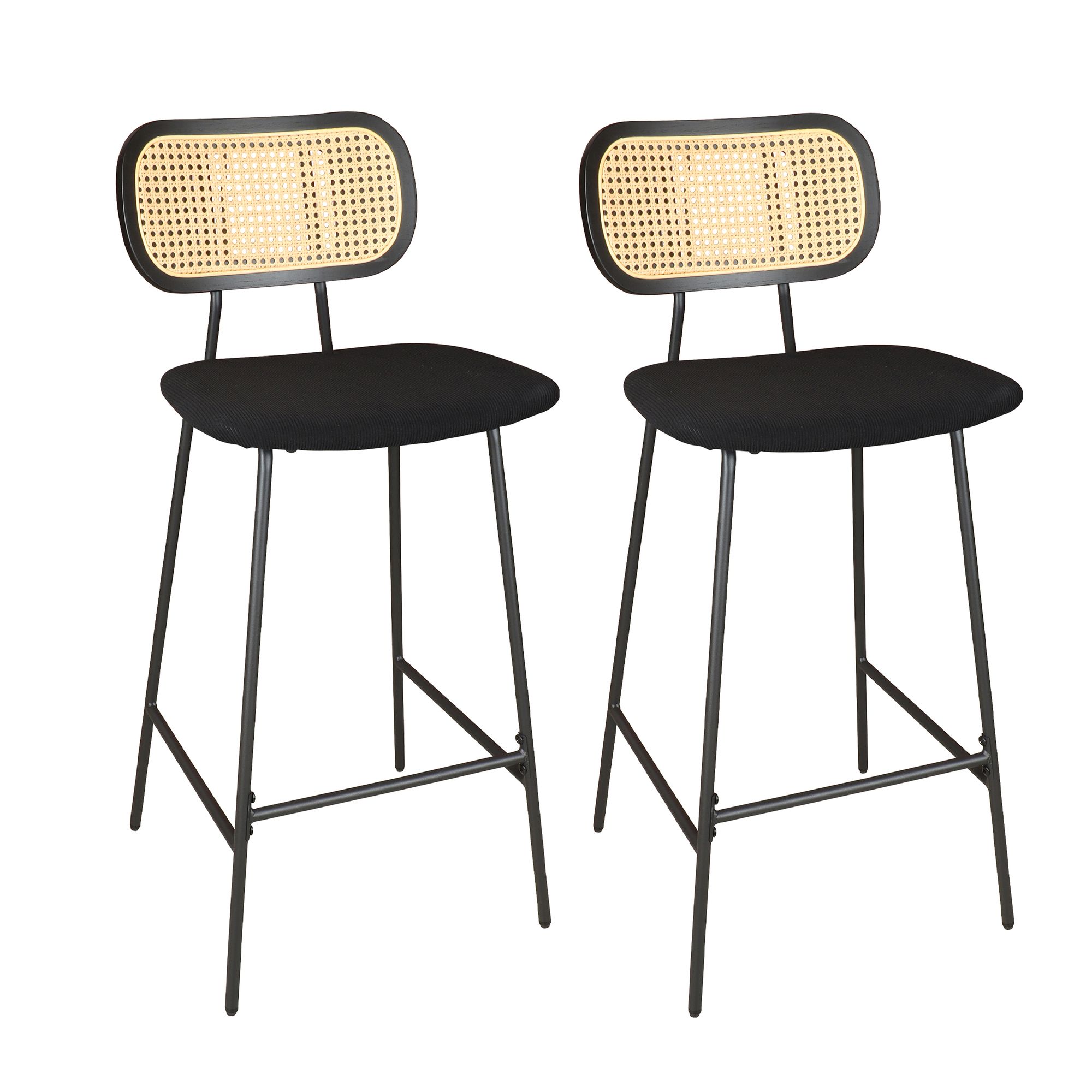 Lot de 2 chaises de bar en bois et velours noir