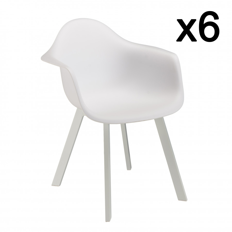 Lot de 6 fauteuils blancs dossier arrondi