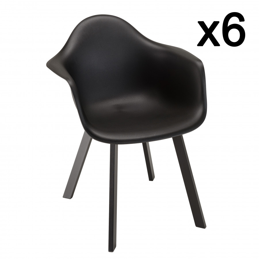 Lot de 6 fauteuils noirs dossier arrondi