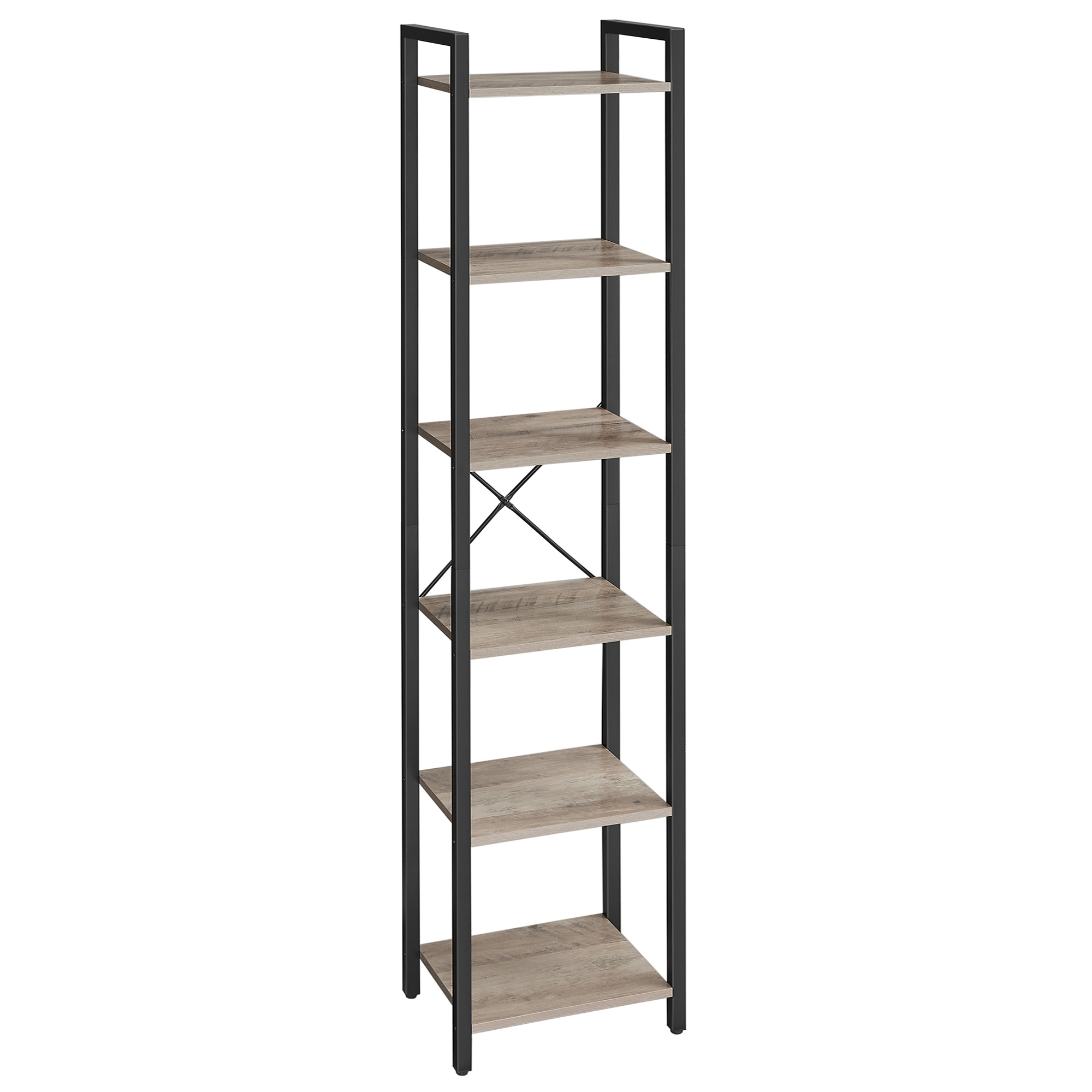 Étagère 6 niveaux style industriel effet bois grège