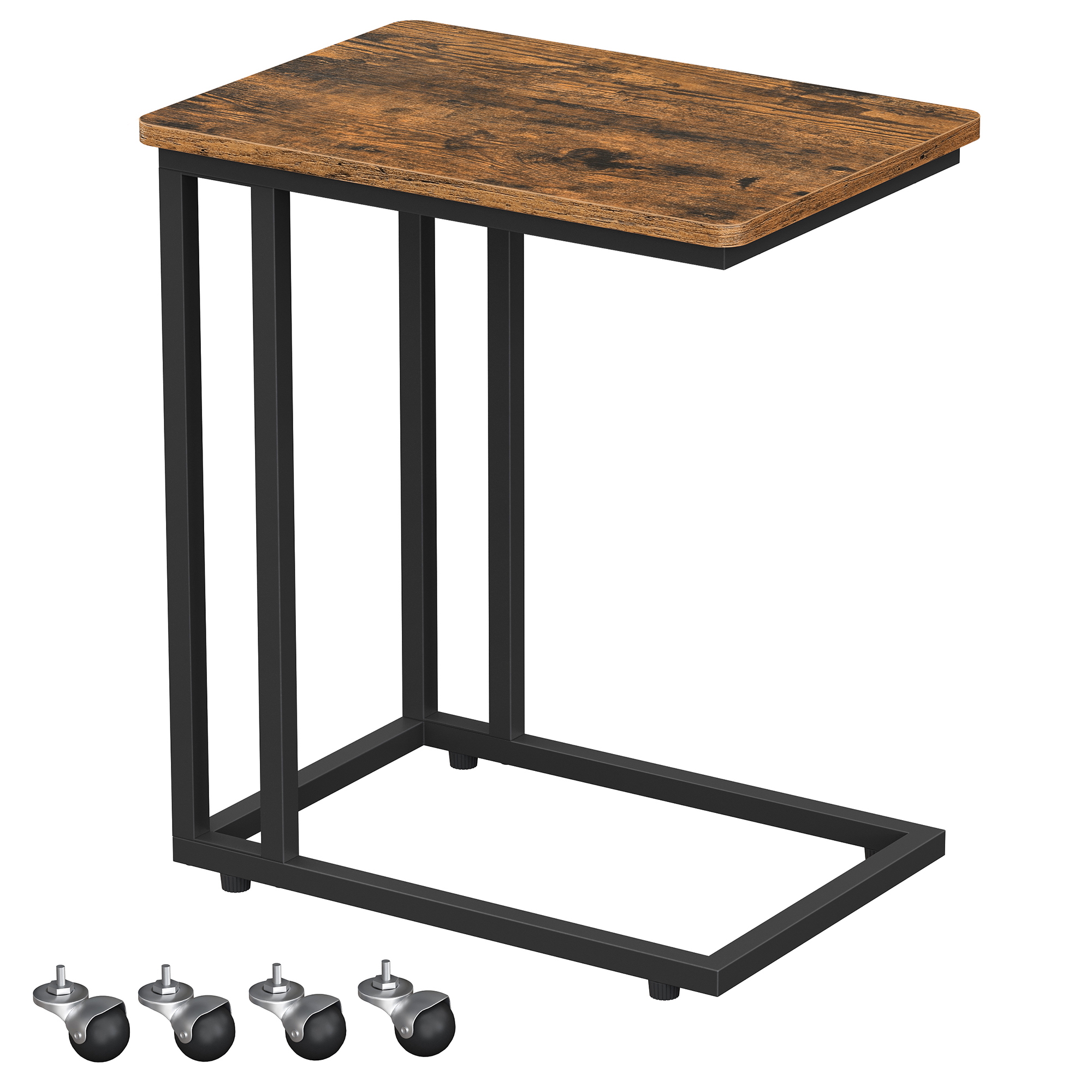 Petite table avec roulettes effet bois marron rustique