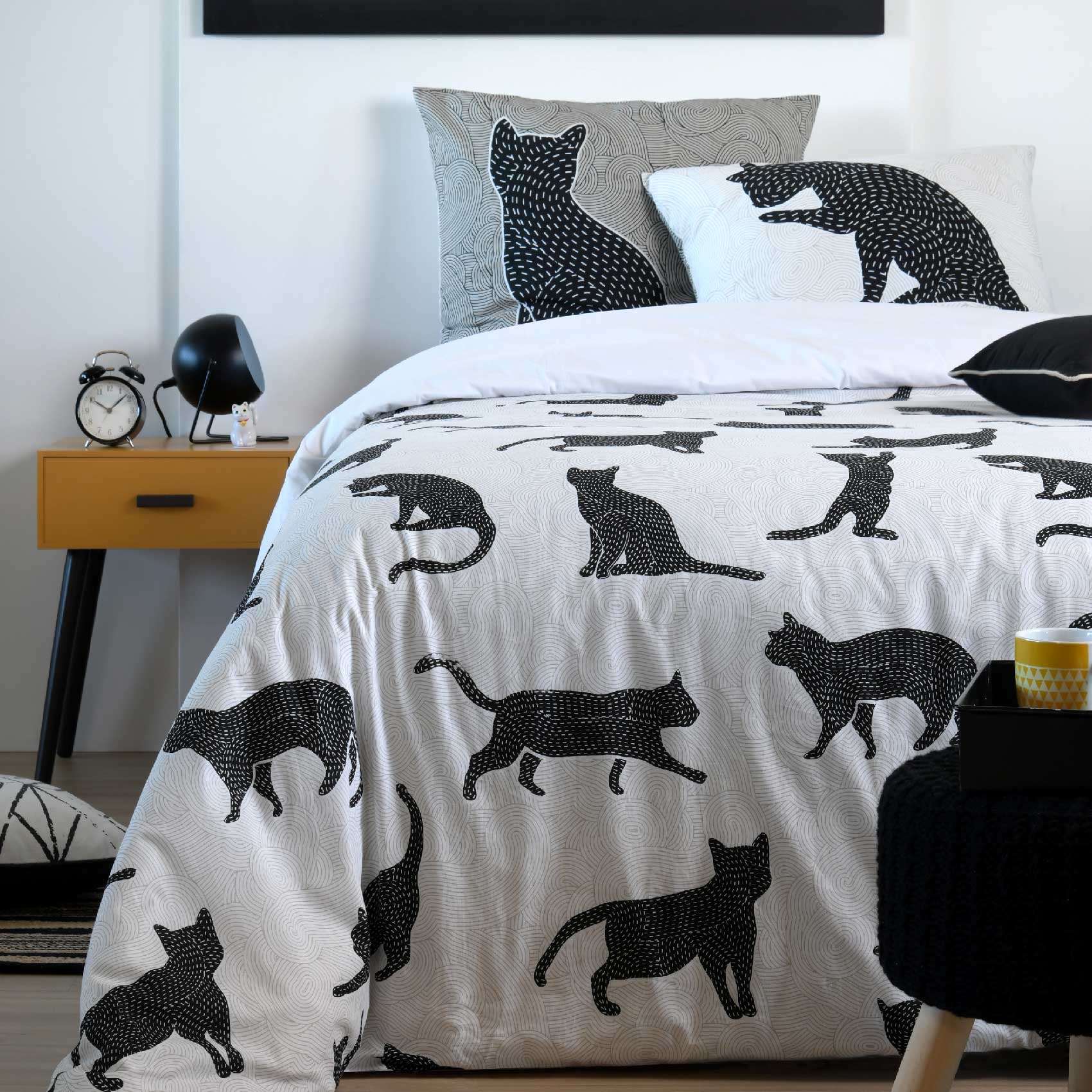 parure de lit aux impressions de chat coton blanc 240 x 220 cm