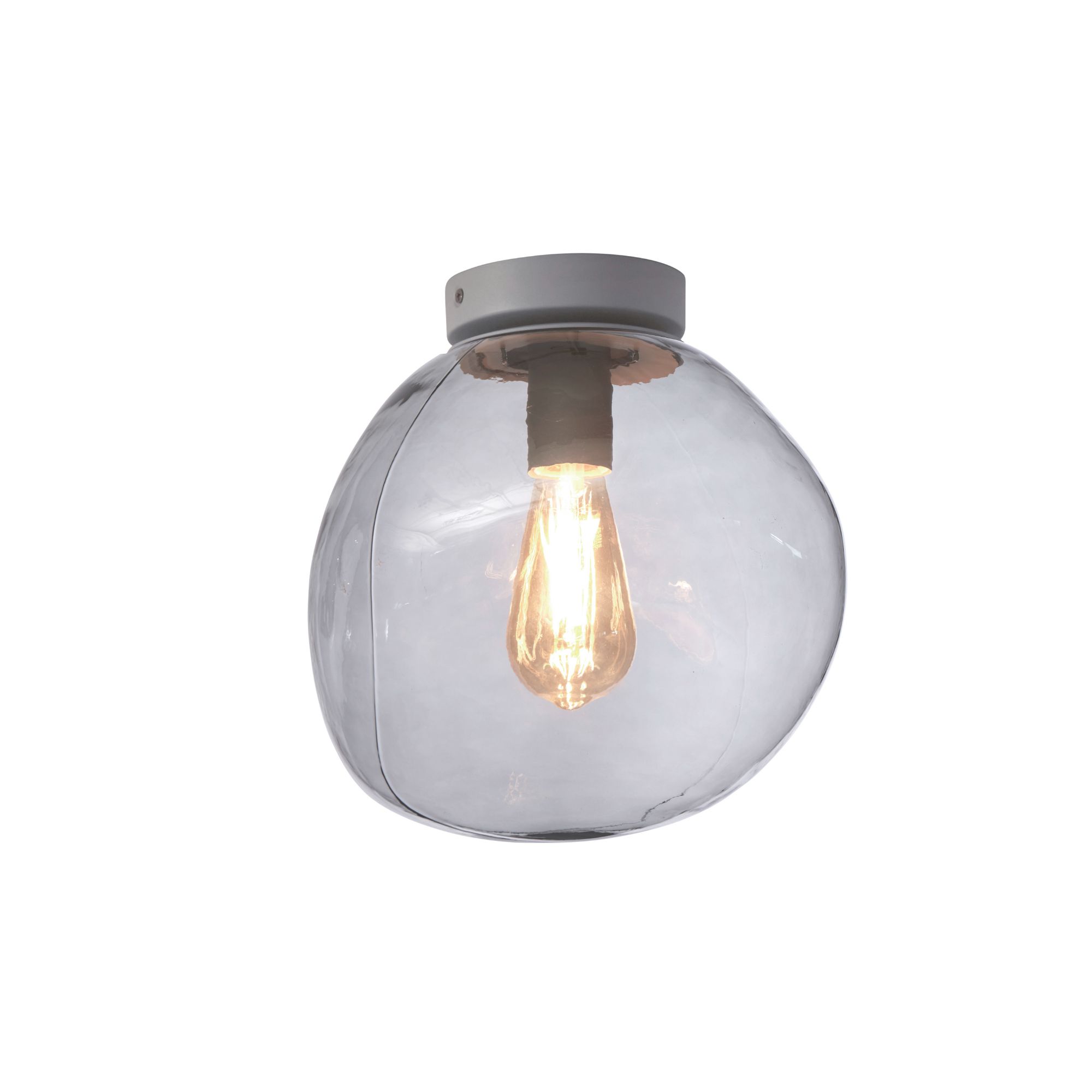 Plafonnier rocher fer verre diamètre 26cm gris