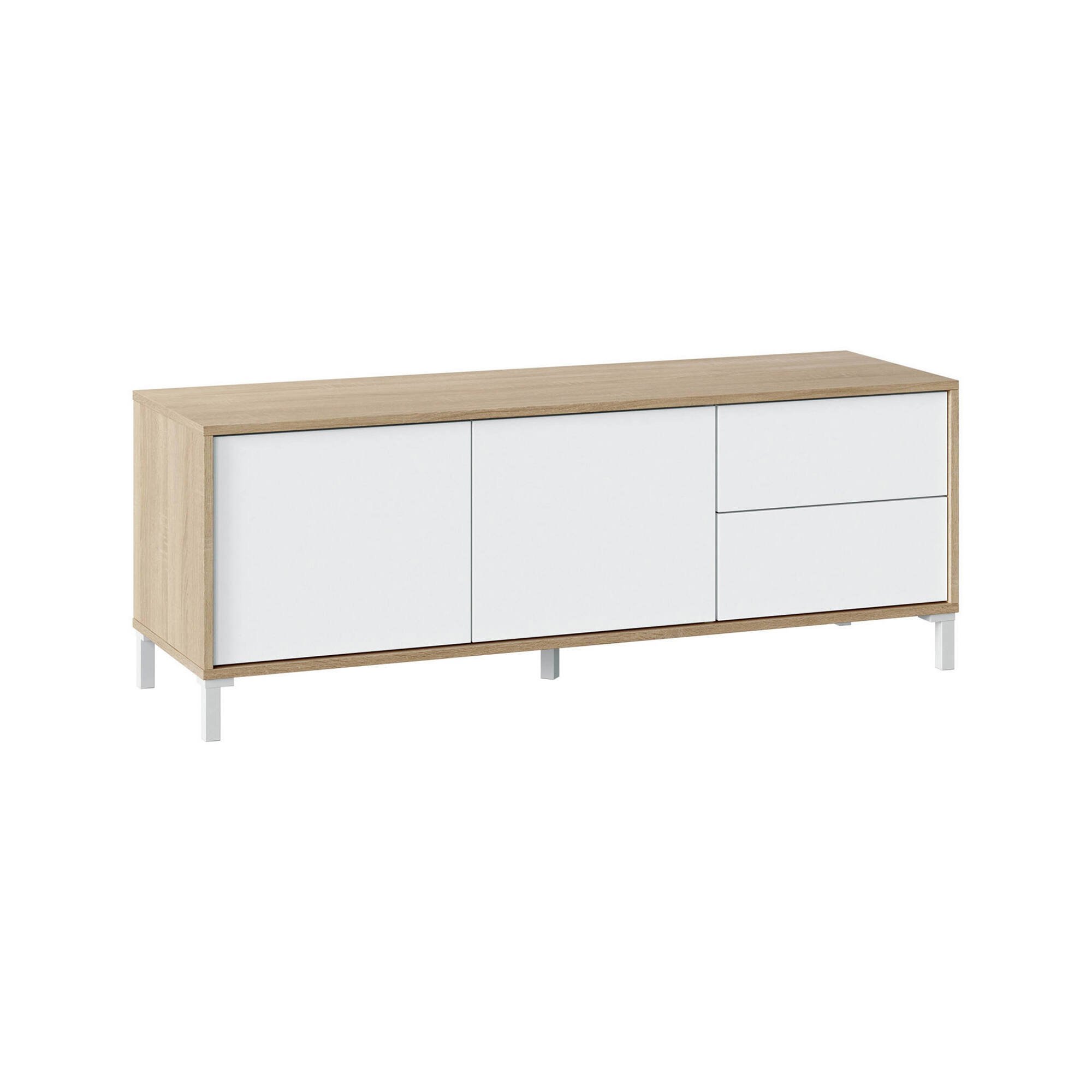 Meuble TV effet bois beige, blanc 147×41 cm