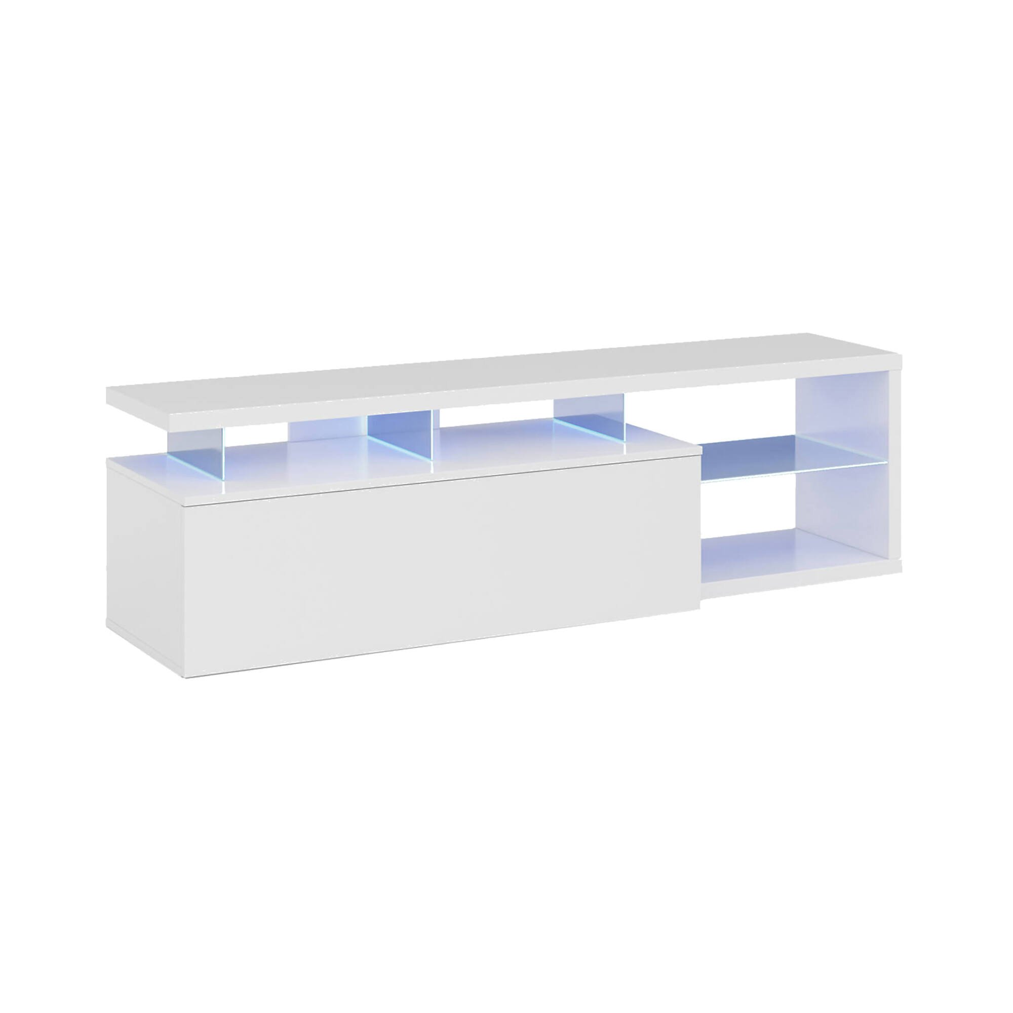 Meuble TV effet bois blanc brillant 150×41 cm