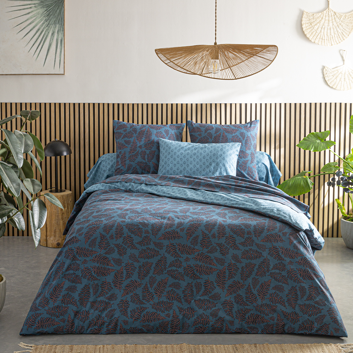 parure de lit imprimée en bambou bleu 260x240cm