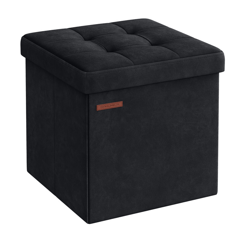 Pouf de rangement mdf 38 x 38 x 38 cm velours noir d’encre