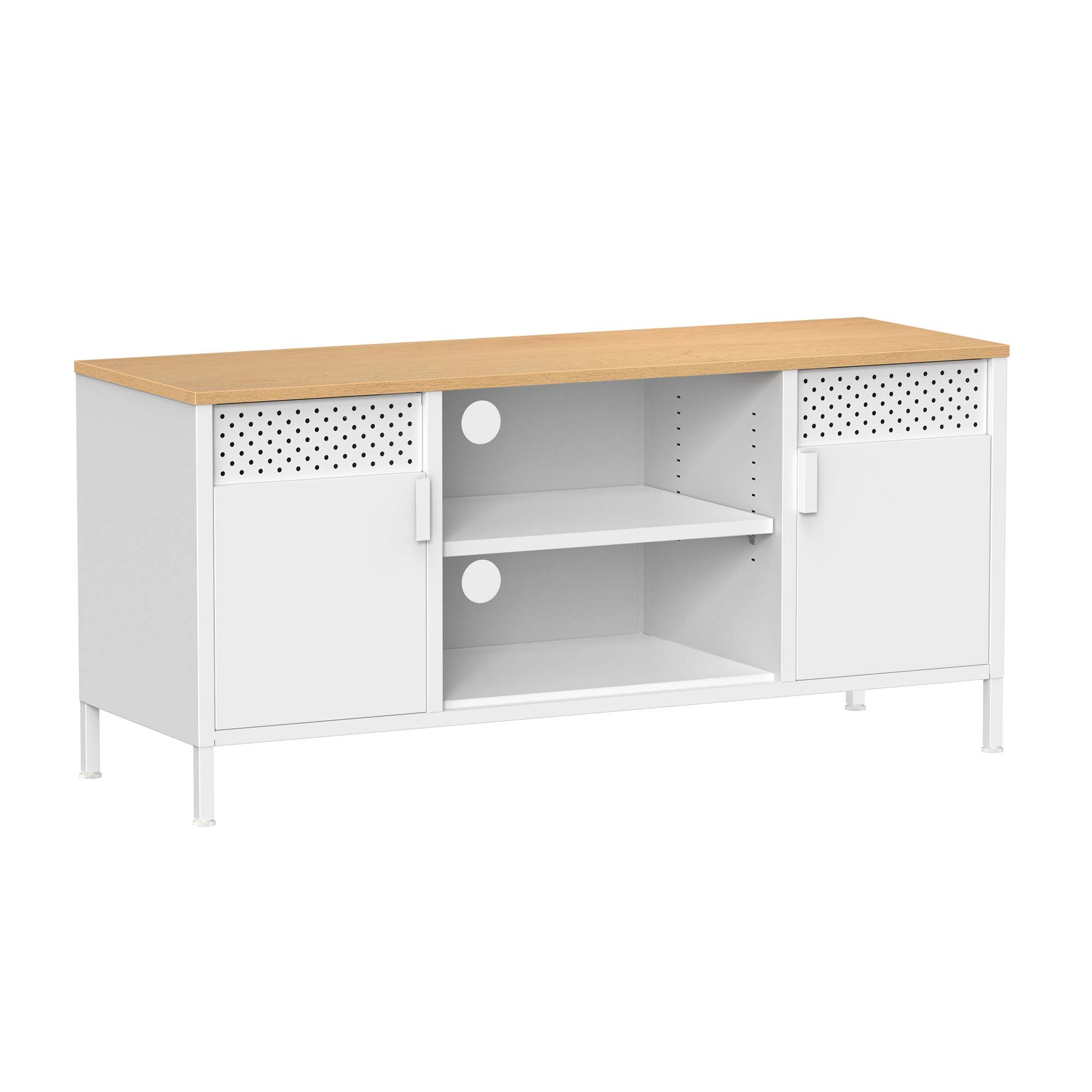 Meuble TV 2 portes effet bois acier blanc