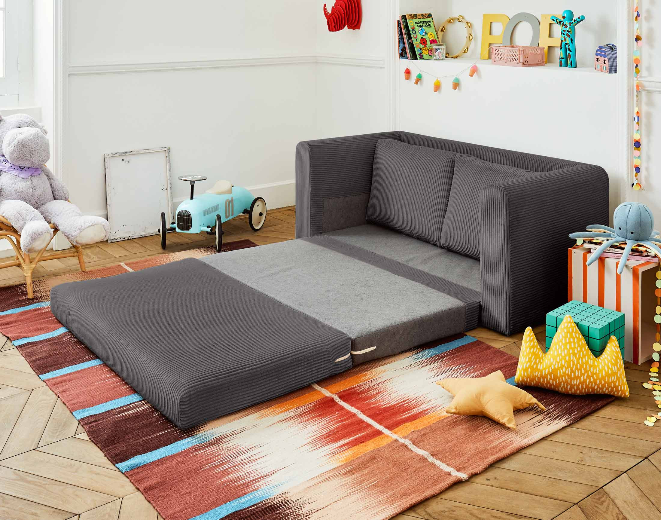 marilia - Canapé convertible velours côtelé Gris - Vue supplémentaire 2