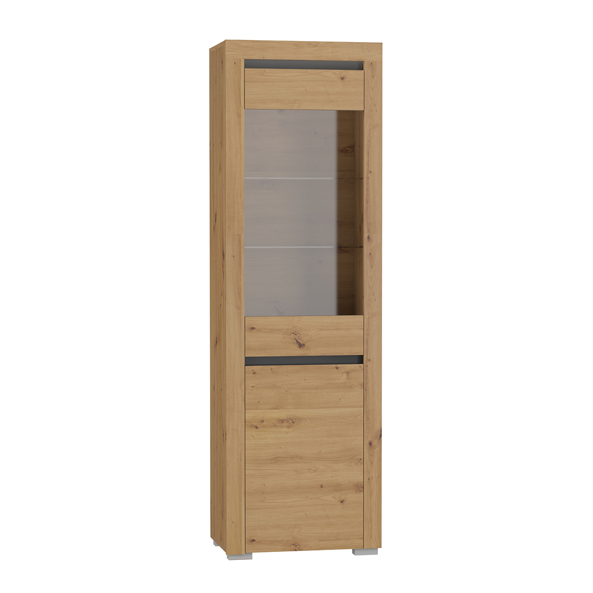 Vitrine 2 portes LED inclus stratifiés beige et gris