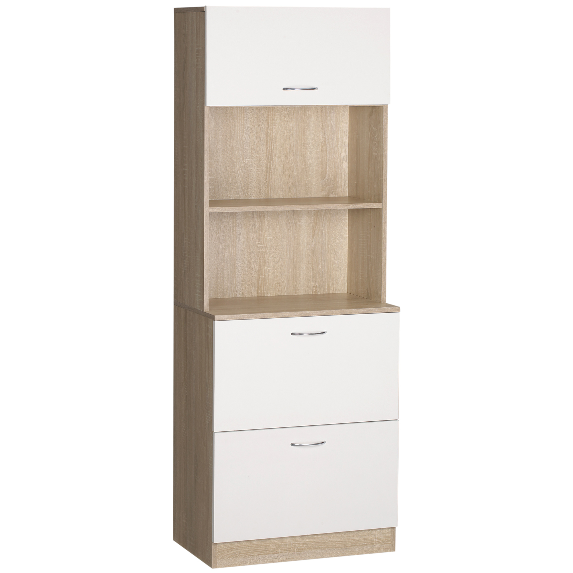 Buffet haut – 2 tiroirs, porte, 2 niches – blanc aspect bois clair