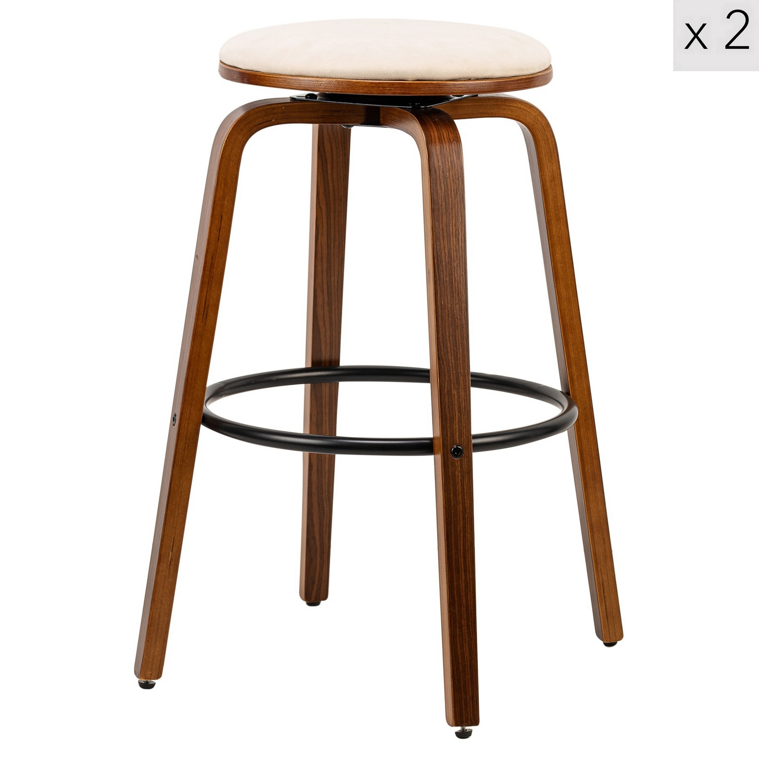 Lot de 2 tabourets de bar en frêne et velours beige