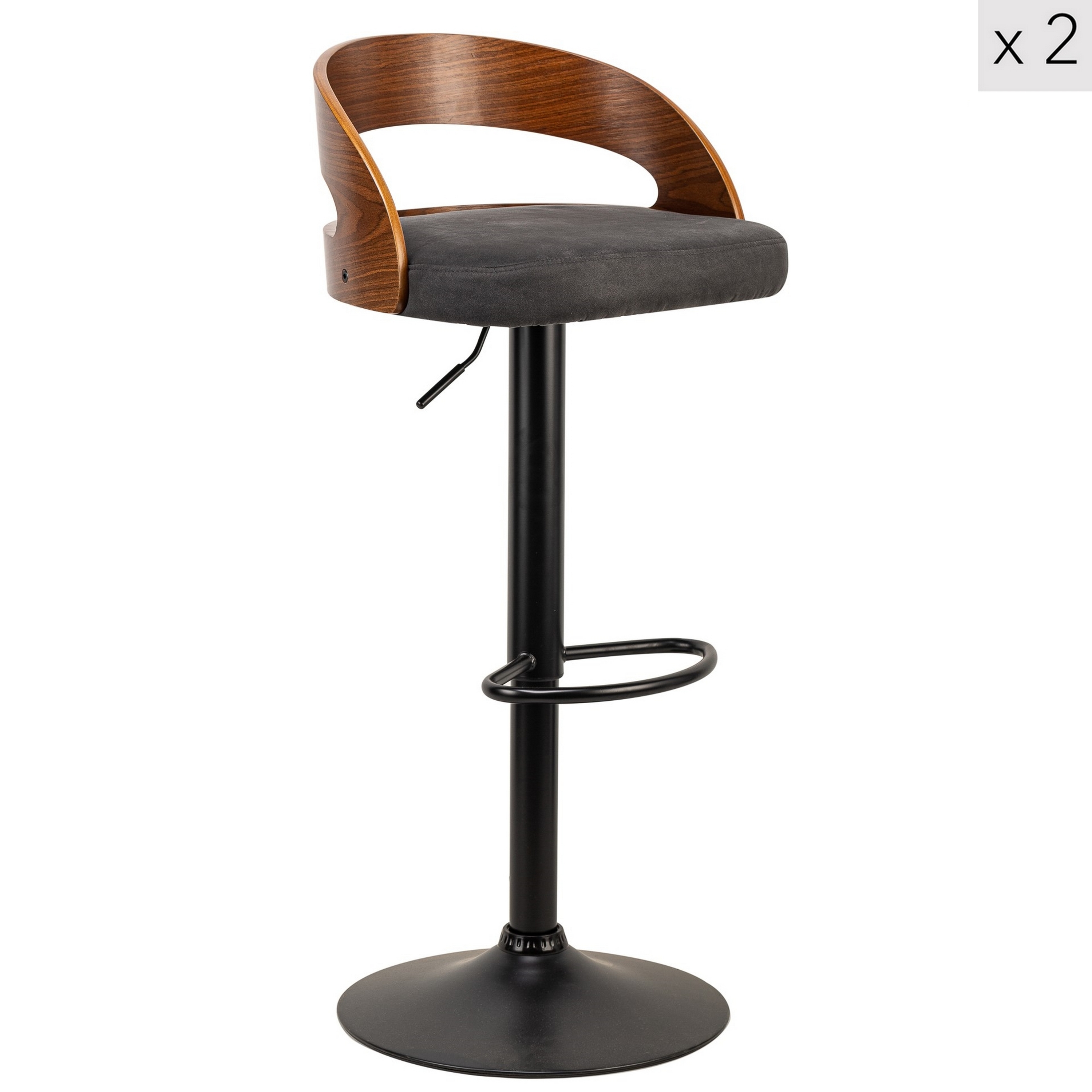 Lot de 2 tabourets de bar en frêne et simili cuir