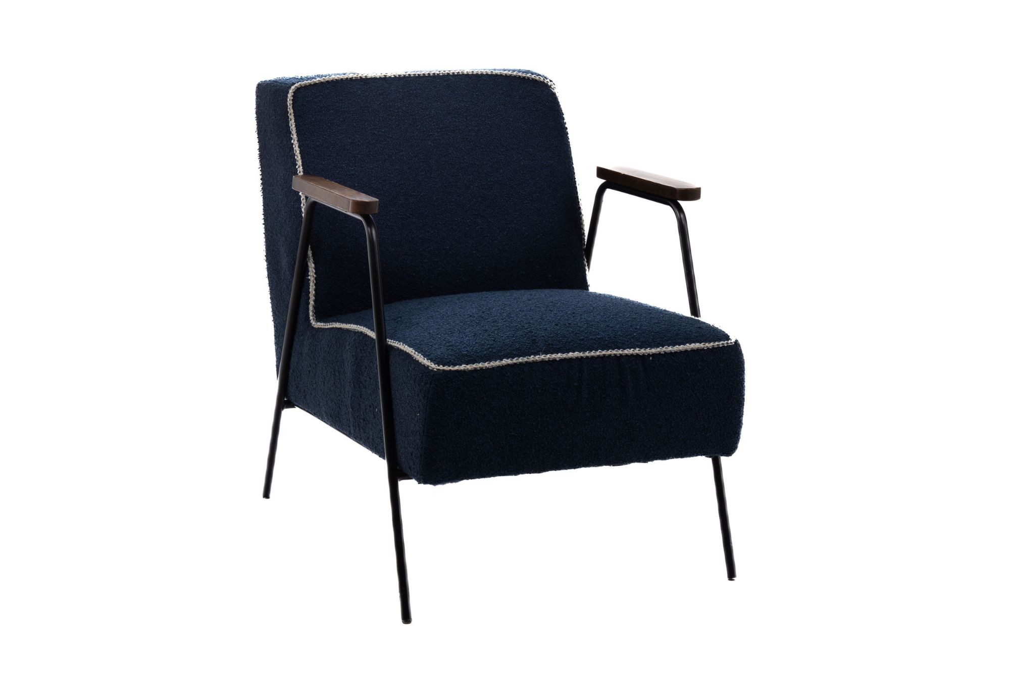 Fauteuil vintage en tissu uni et pieds métal