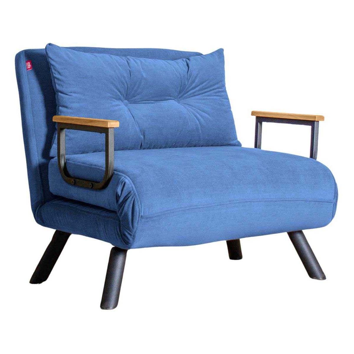 Fauteuil convertible métal noir et tissu bleu
