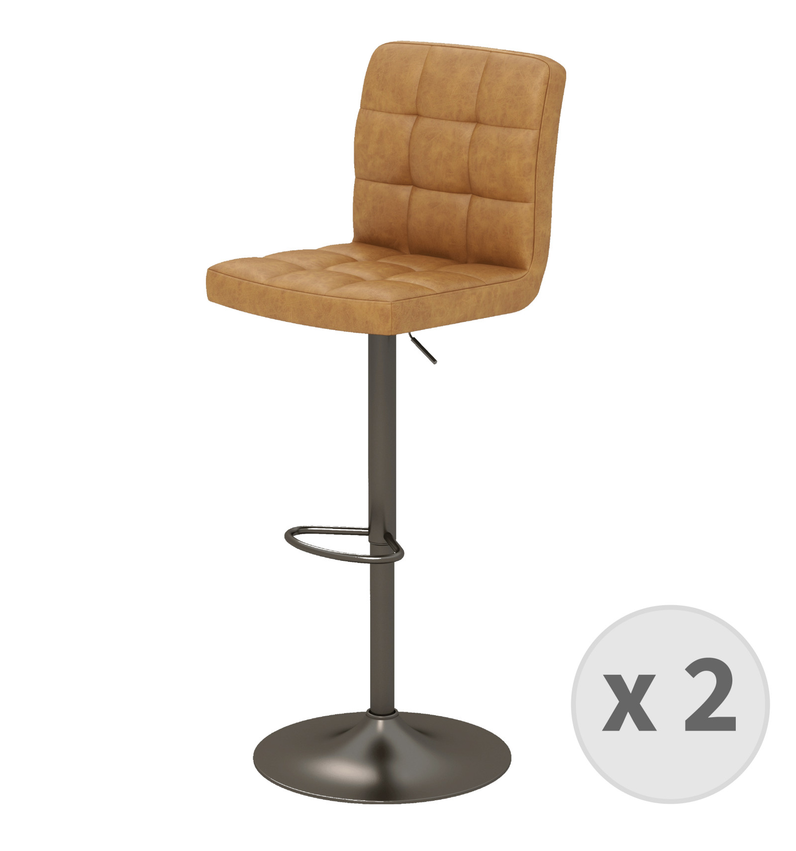SQUAR-Tabouret de bar en cuir synthétique Camel- gris bronze (x2)