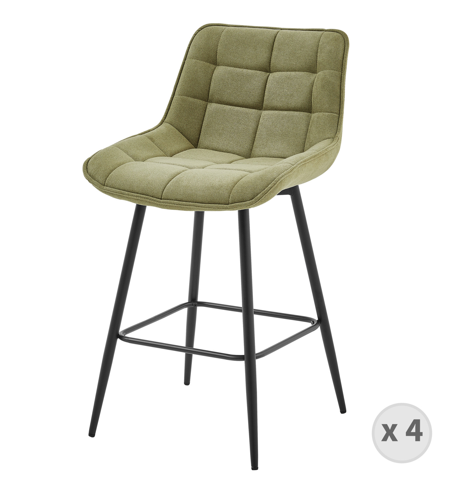 GRANT-Tabouret de bar en tissu Sauge et métal noir (x4)