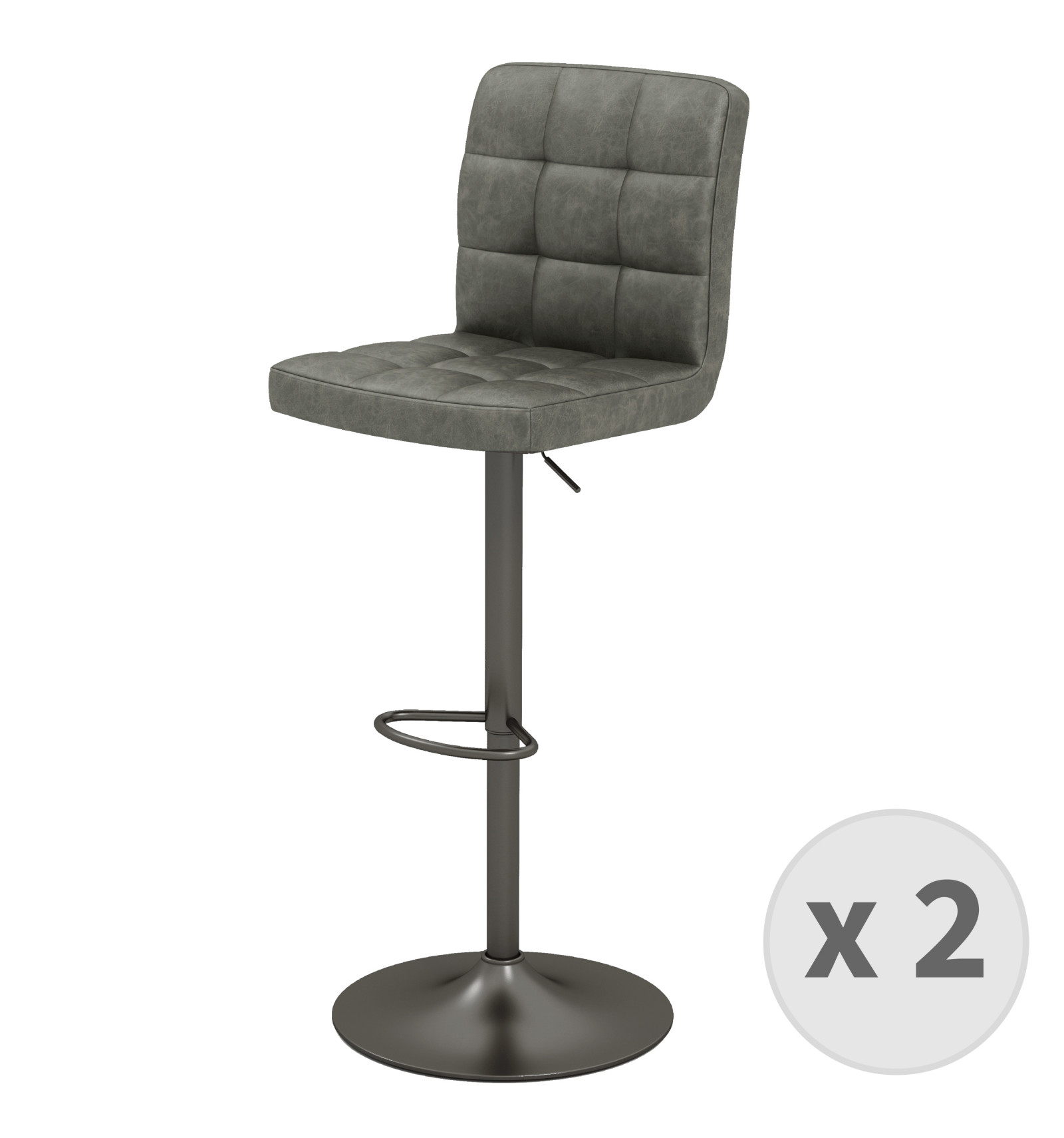 SQUAR-Tabouret de bar en cuir synthétique Anthracite-gris bronze (x2)