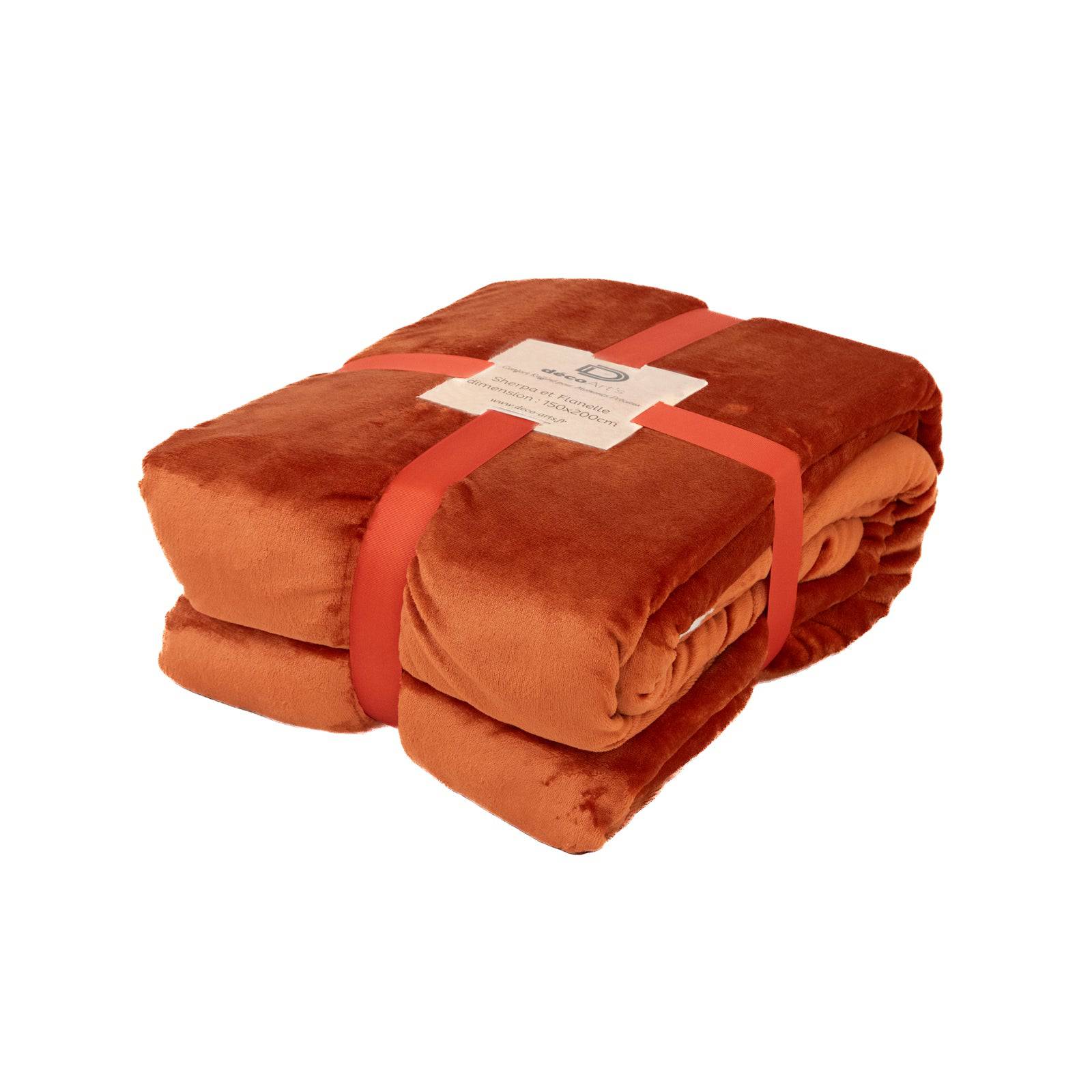 plaid sherpa flanelle 480gsm 150x200 terracotta