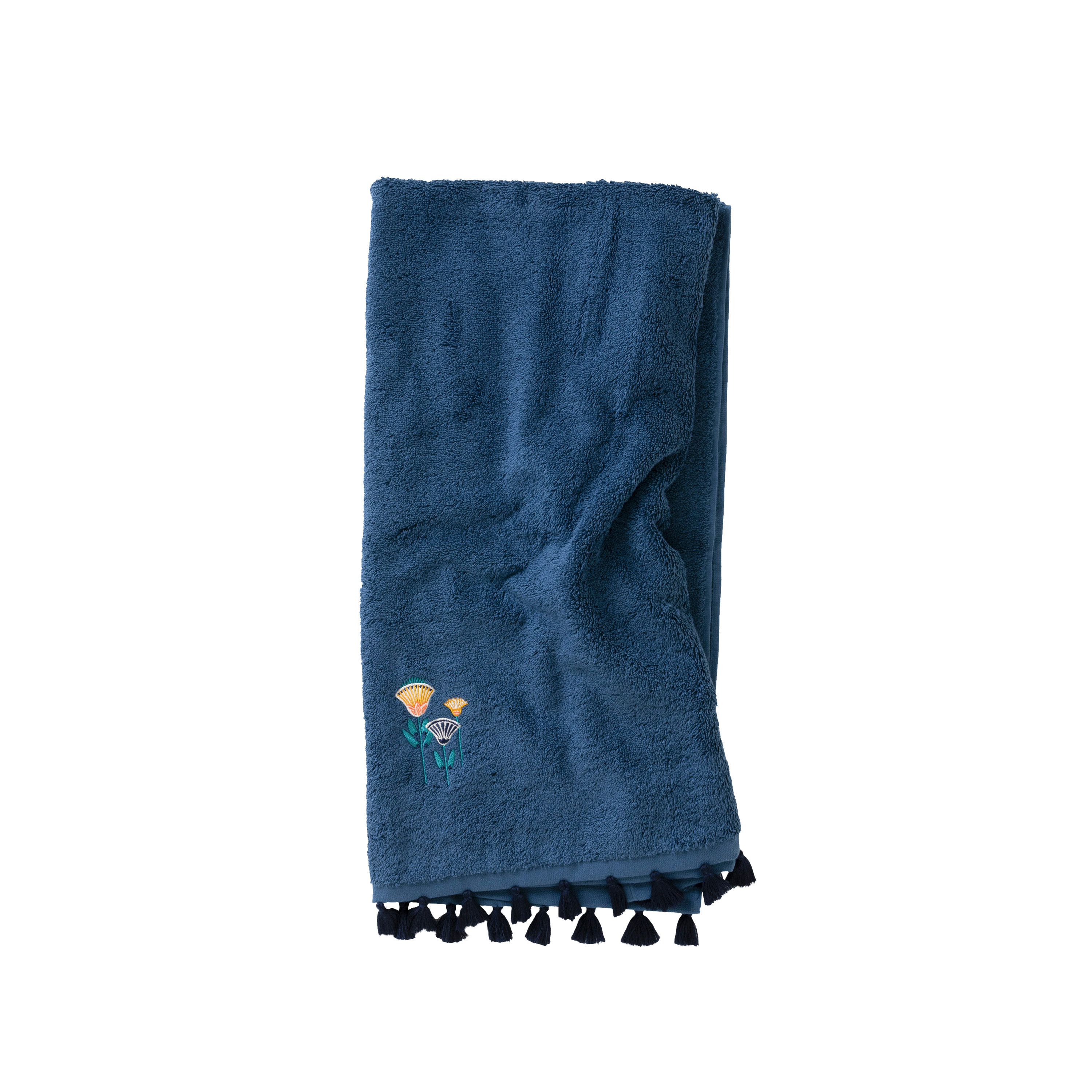 drap de bain coton d'egypte bouclette brodé bleu 70 x 120 cm