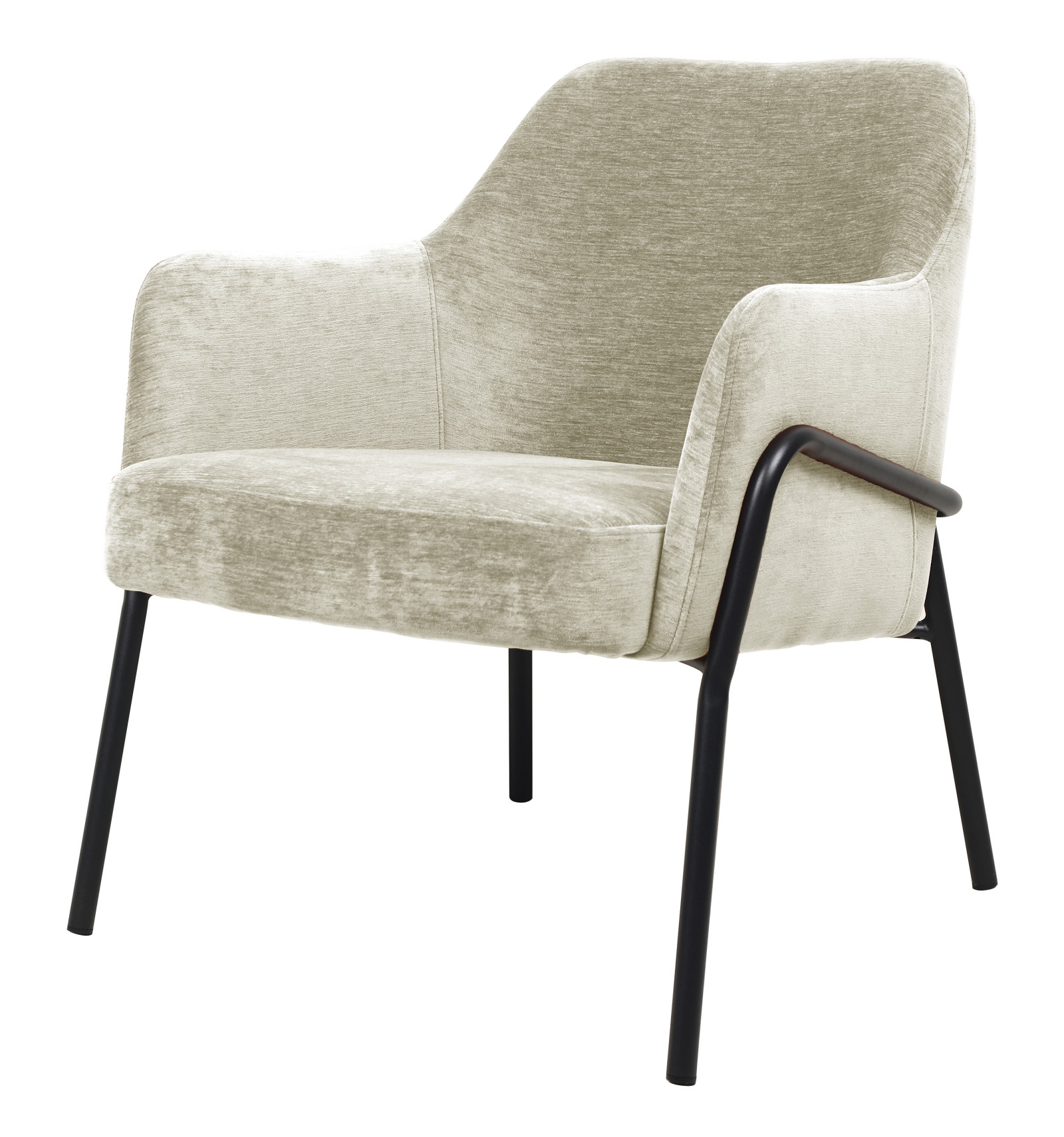 fauteuil lounge en tissu coloris lin et métal noir mat