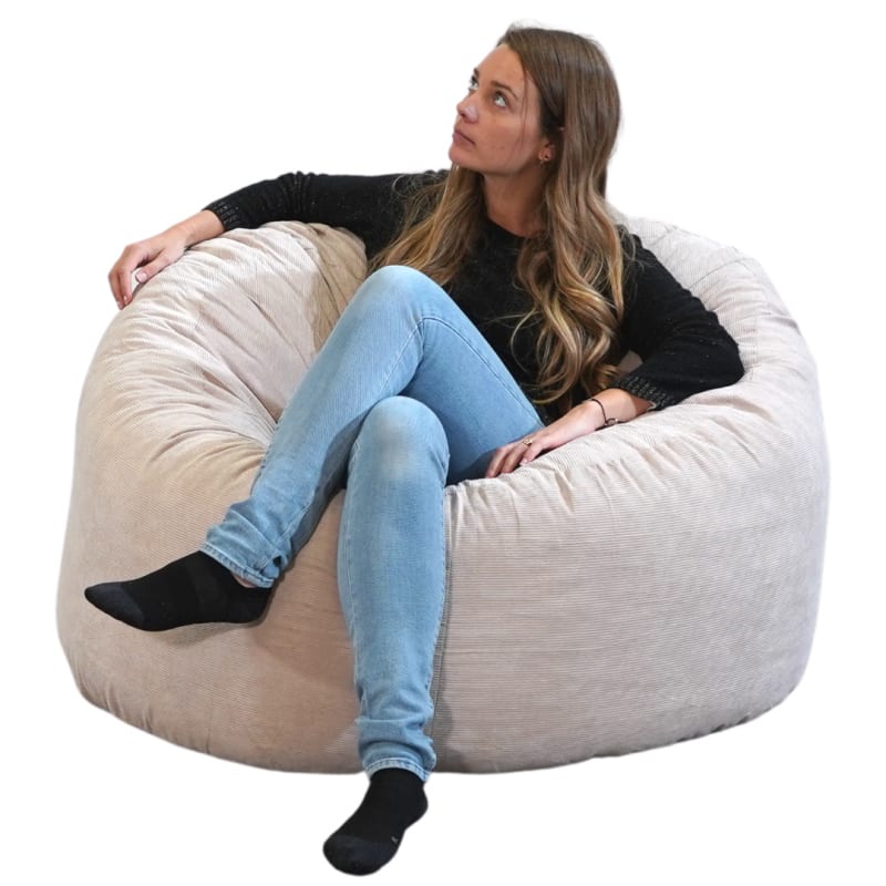 Pouf velours côtelé beige 100 cm