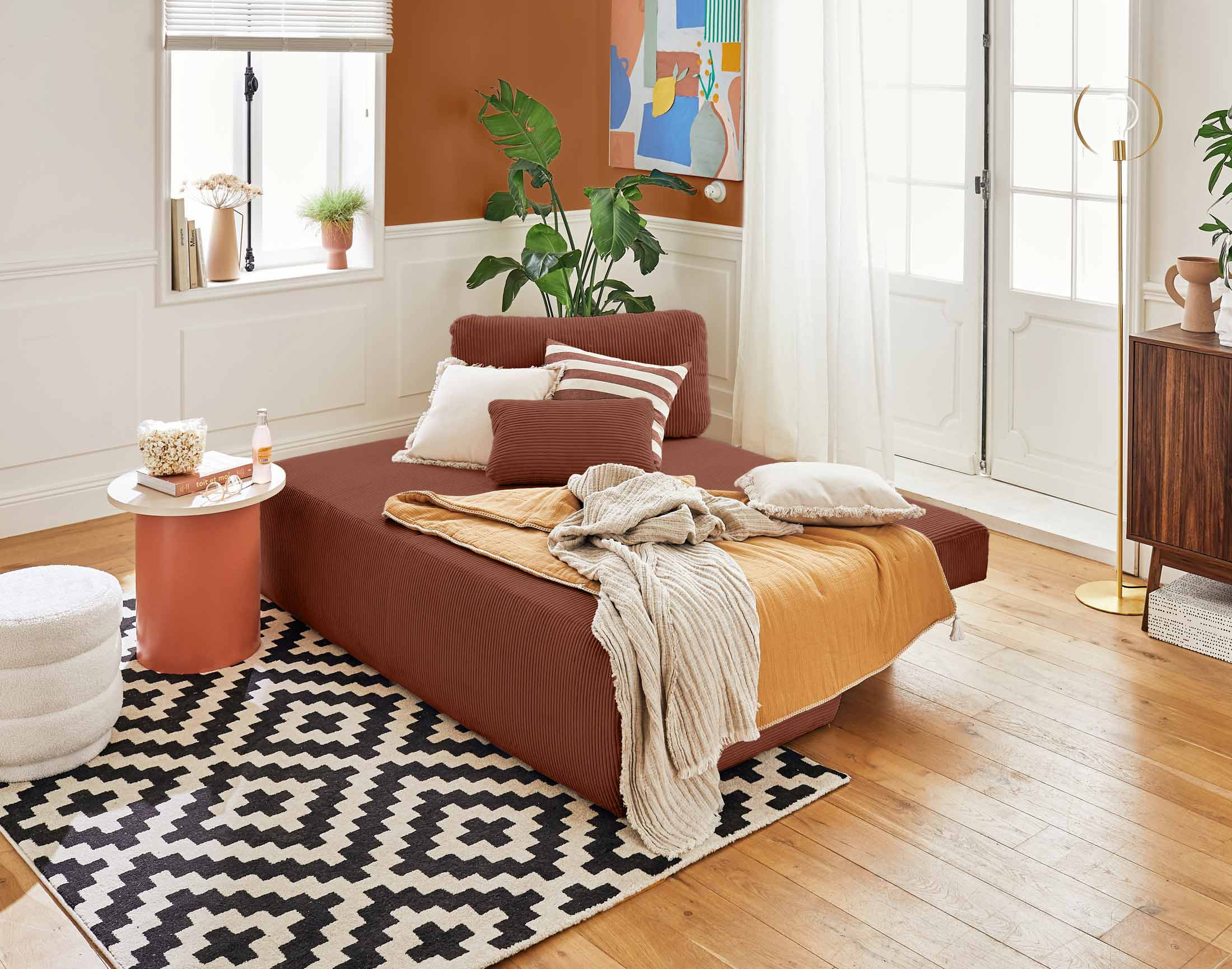 loutro - Canapé convertible velours côtelé Rouge - Vue supplémentaire 2