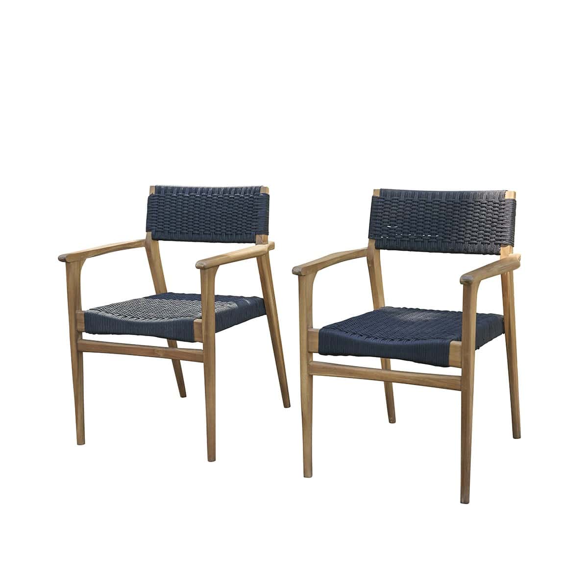 Lot de 2 fauteuils en teck massif et cordage noir