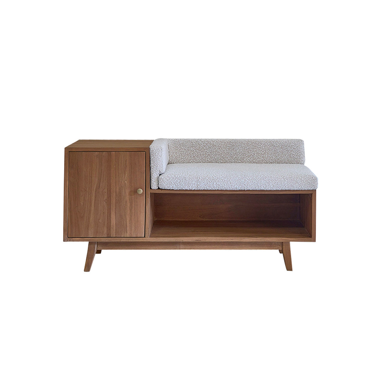Banc d’entrée en teck massif et tissu bouclette 1 porte 120 cm
