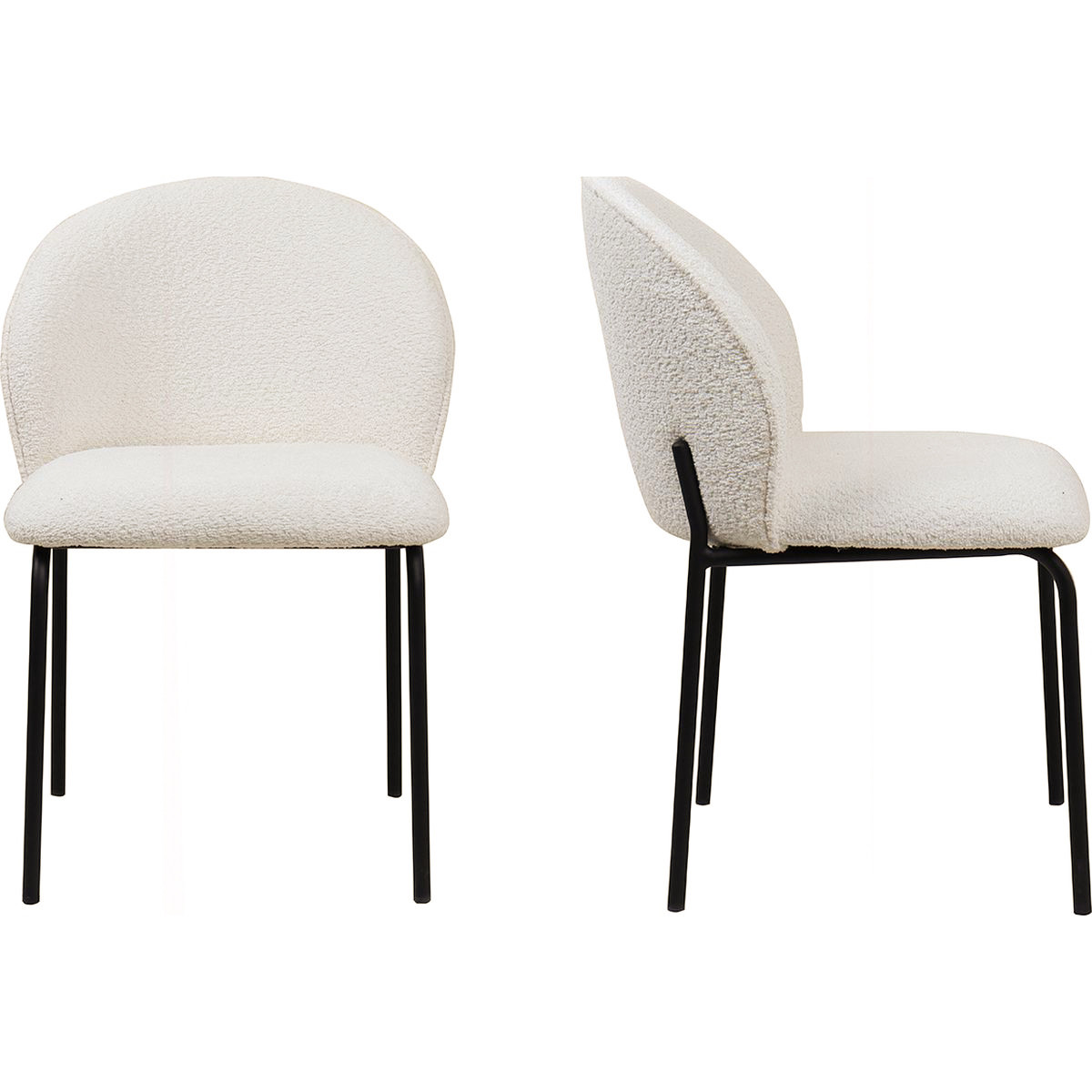 Lot de 2 chaises de salle à manger en tissu bouclette écru