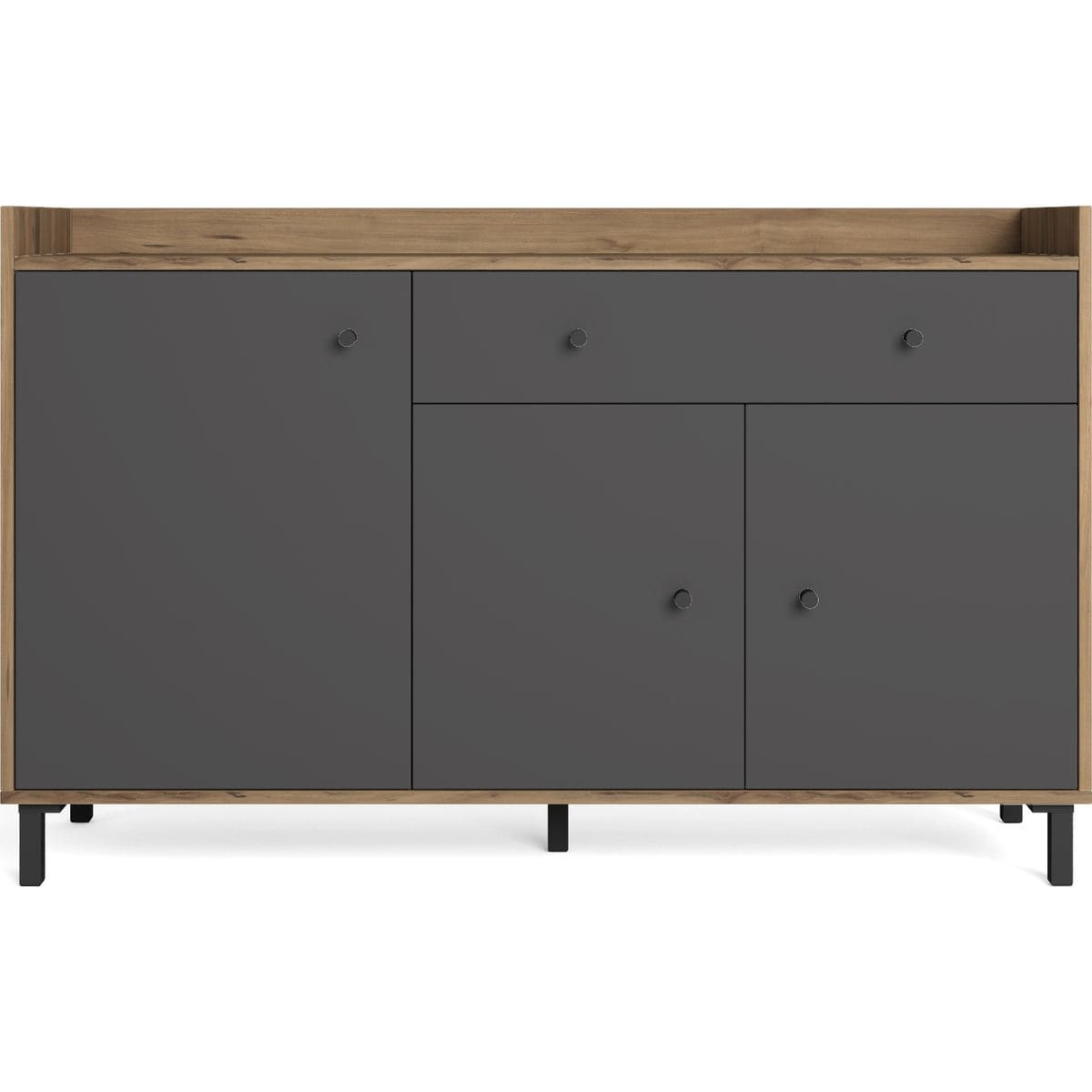 Buffet 3 portes 1 tiroir gris anthracite et effet bois 136 cm