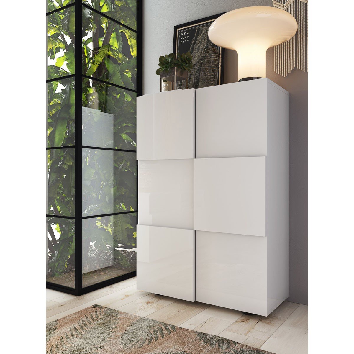 Meuble de rangement 2 portes multifonctionnel – H116 cm – Blanc