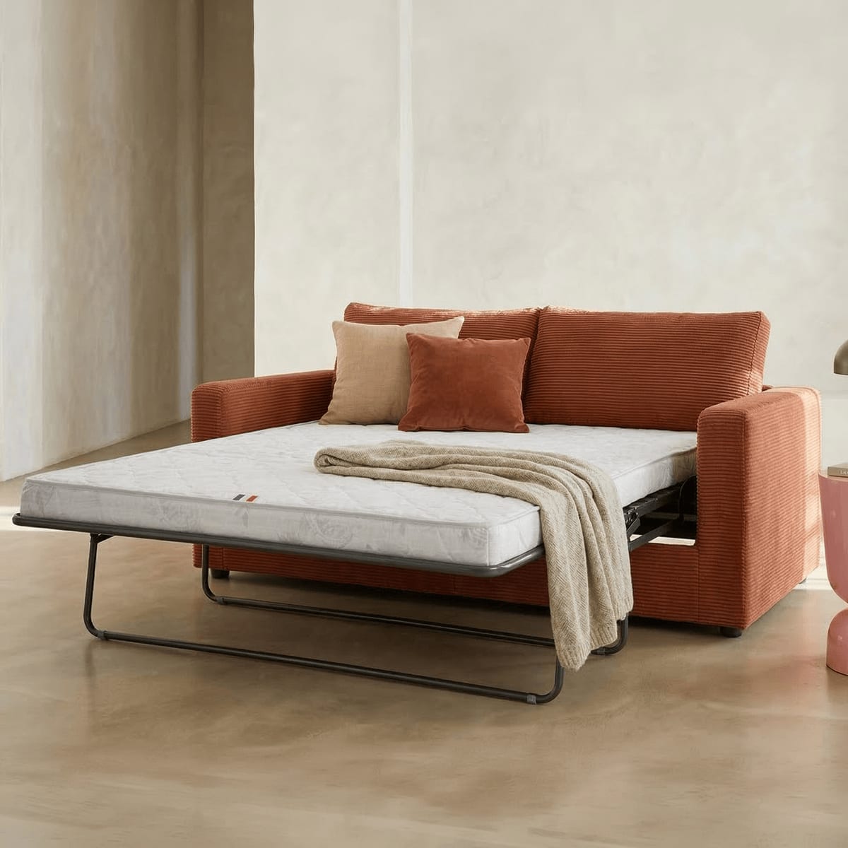 silvia - Canapé convertible velours côtelé Orange - Vue supplémentaire 2