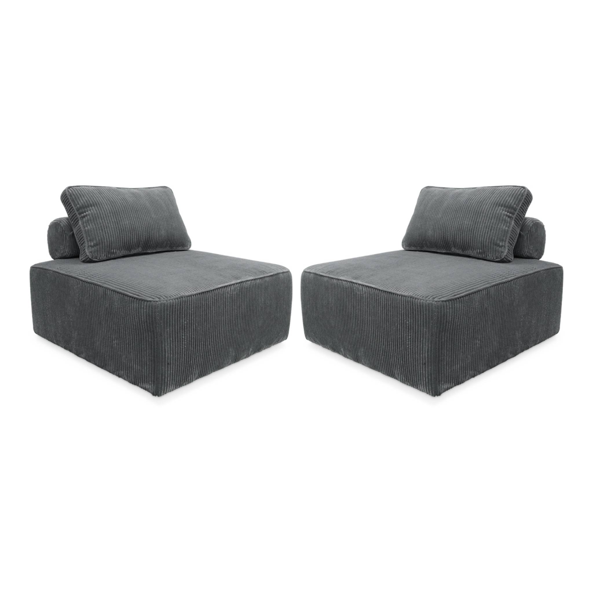 Lot de 2 chauffeuses pour canapé velours côtelé gris