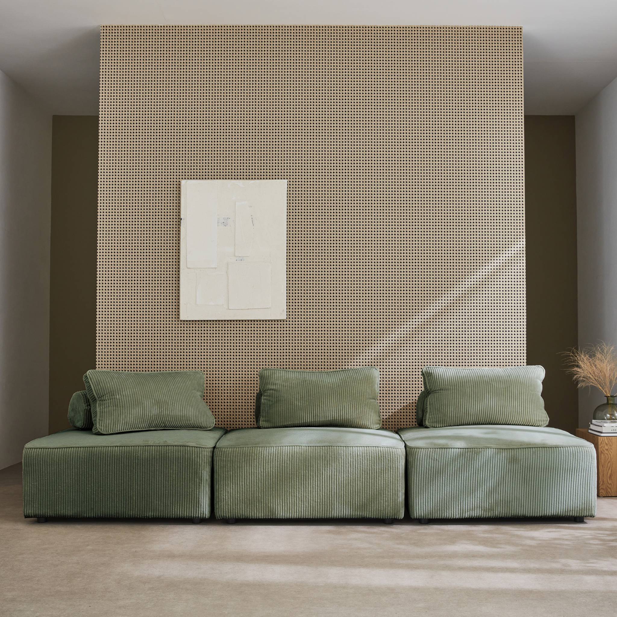 Lot de 3 chauffeuses canapé modulables velours côtelé vert