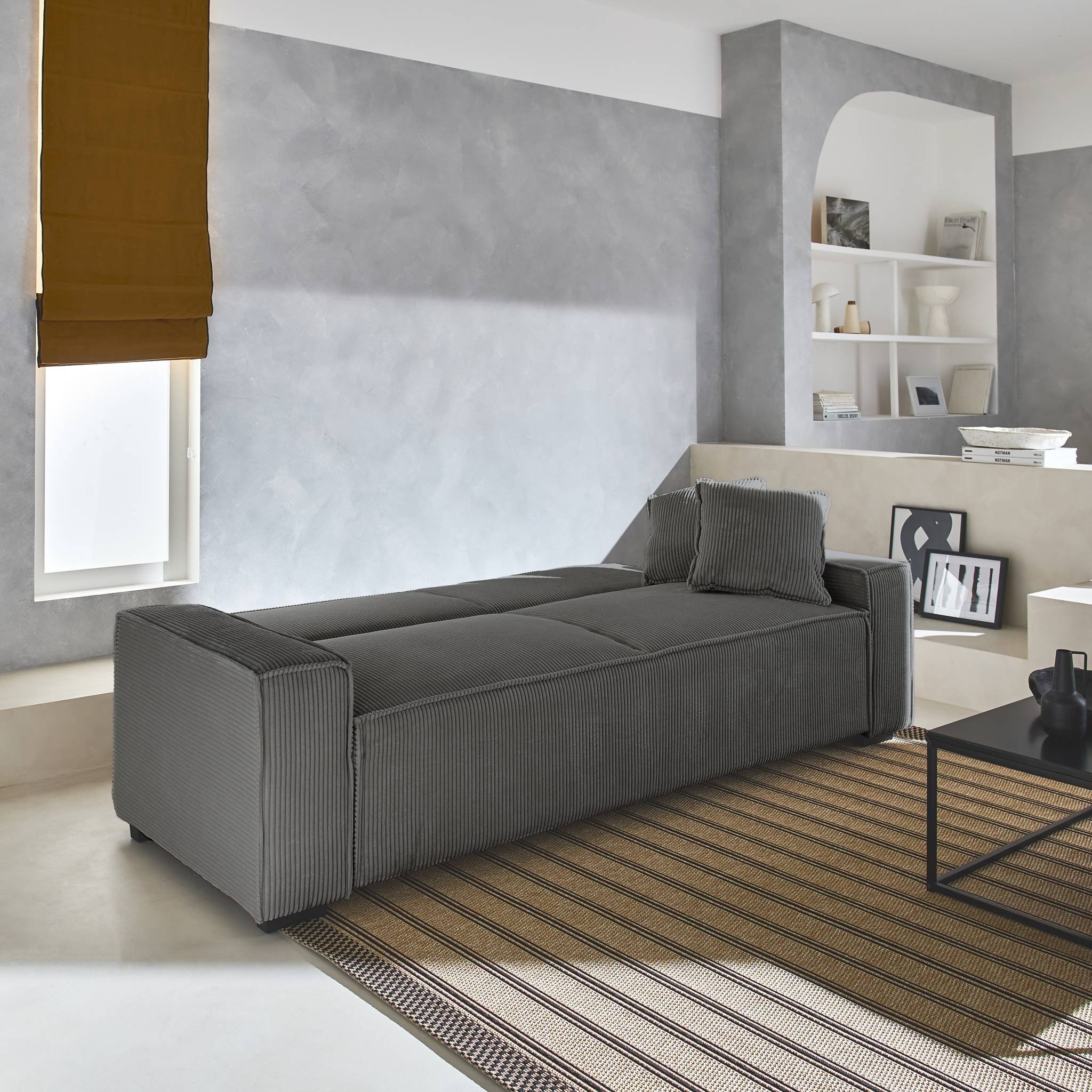 feel - Canapé convertible velours côtelé Gris - Vue supplémentaire 2