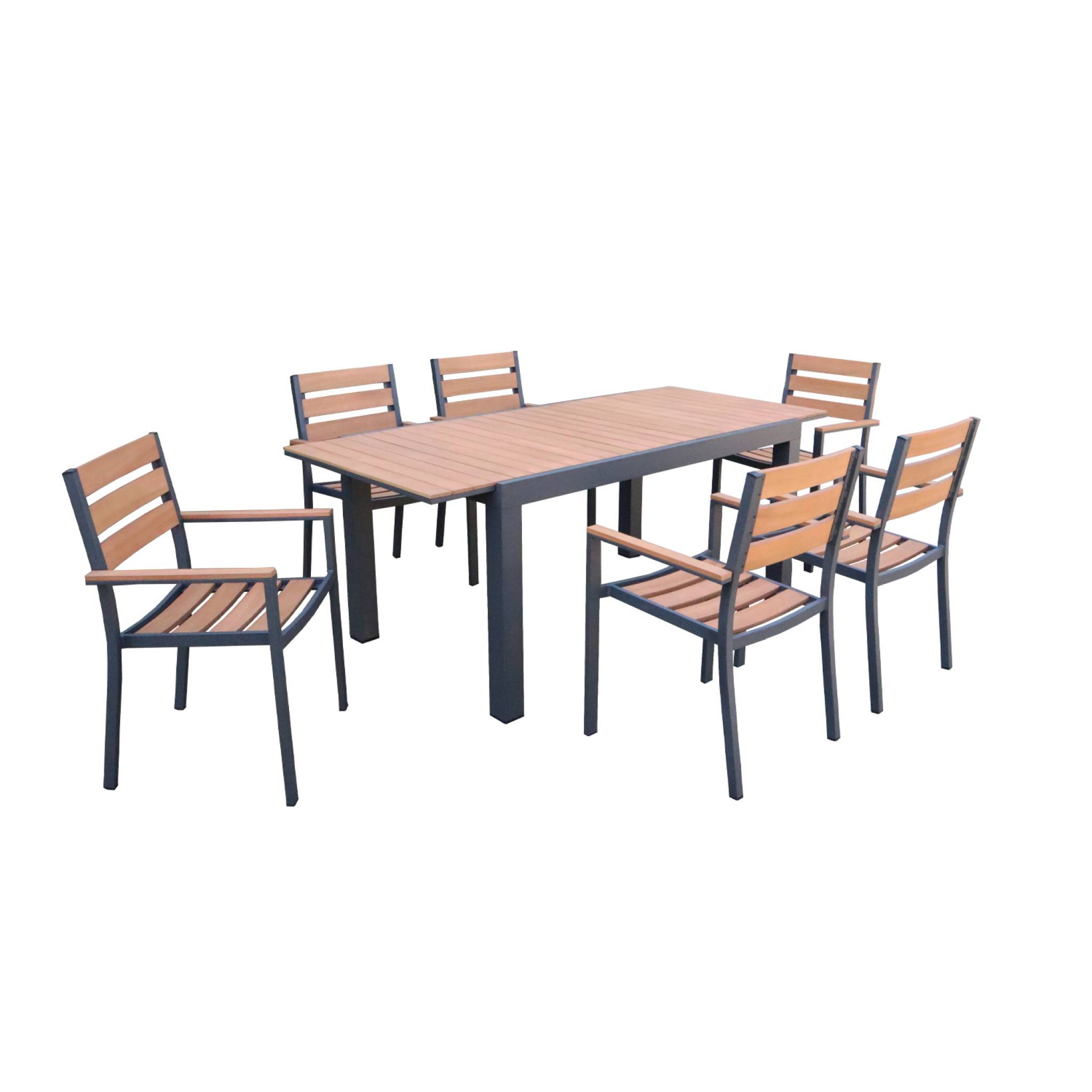 Set complet table extensible anthracite + 6 fauteuils