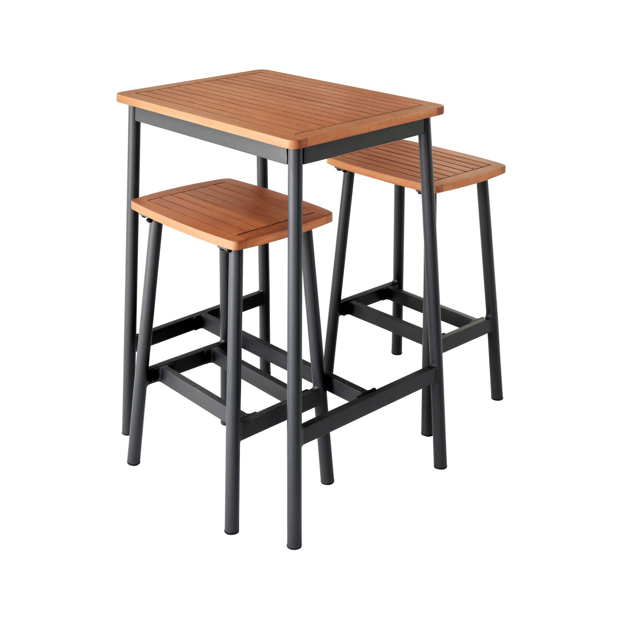 Set table de bar+ 2 tabourets eucalyptus anthracite