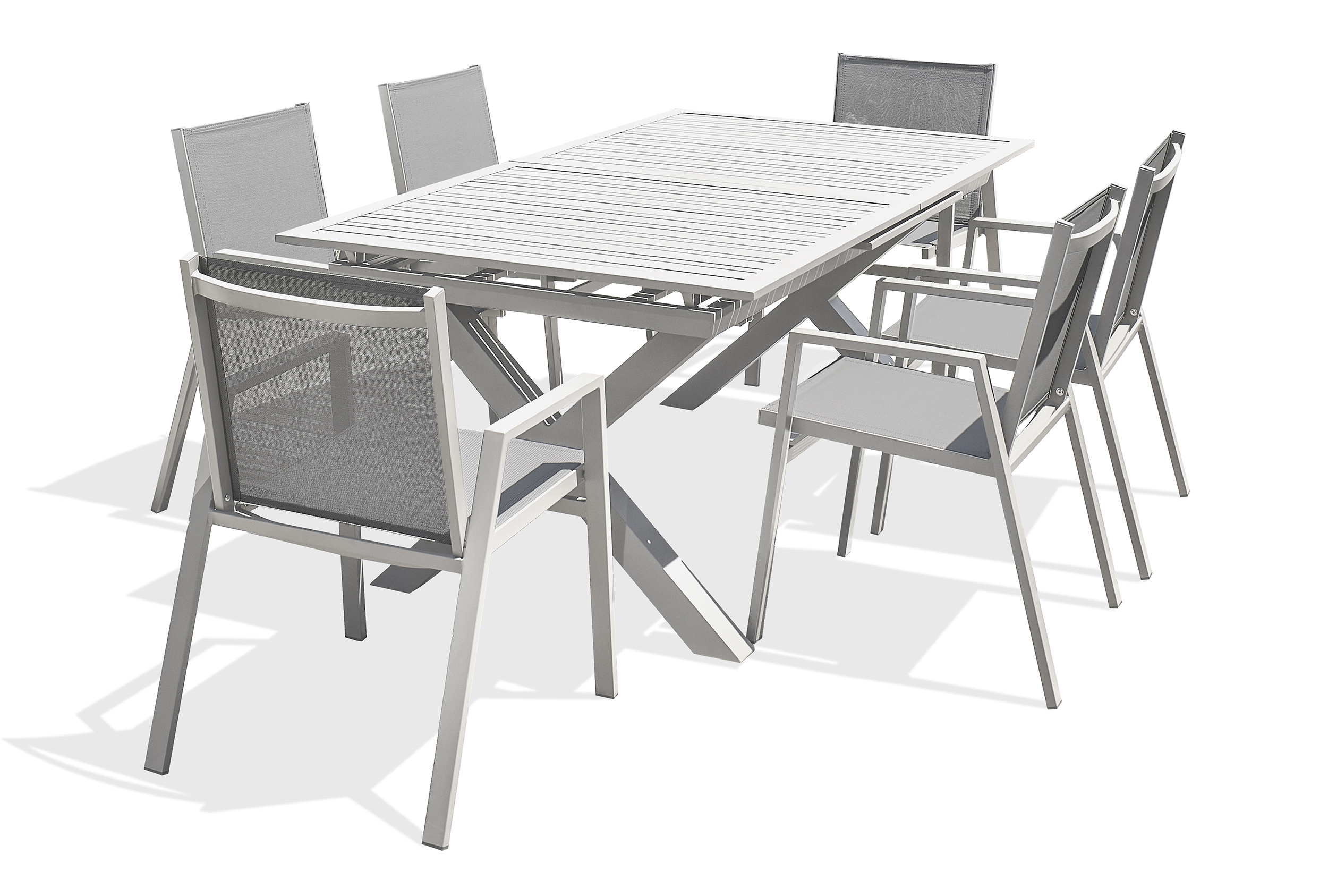 Ensemble repas de jardin 6 places en aluminium blanc